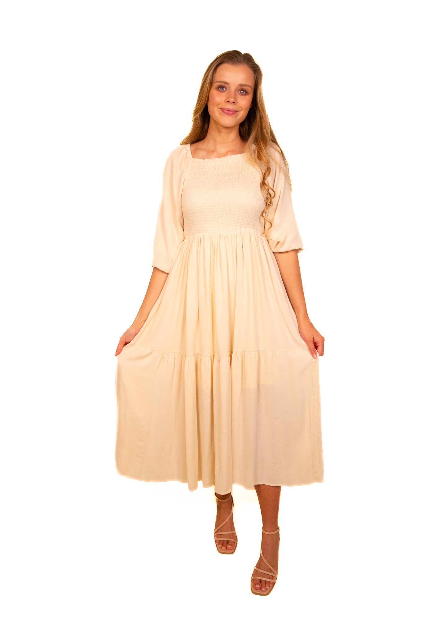 The Maya Smocked Dress in Cream