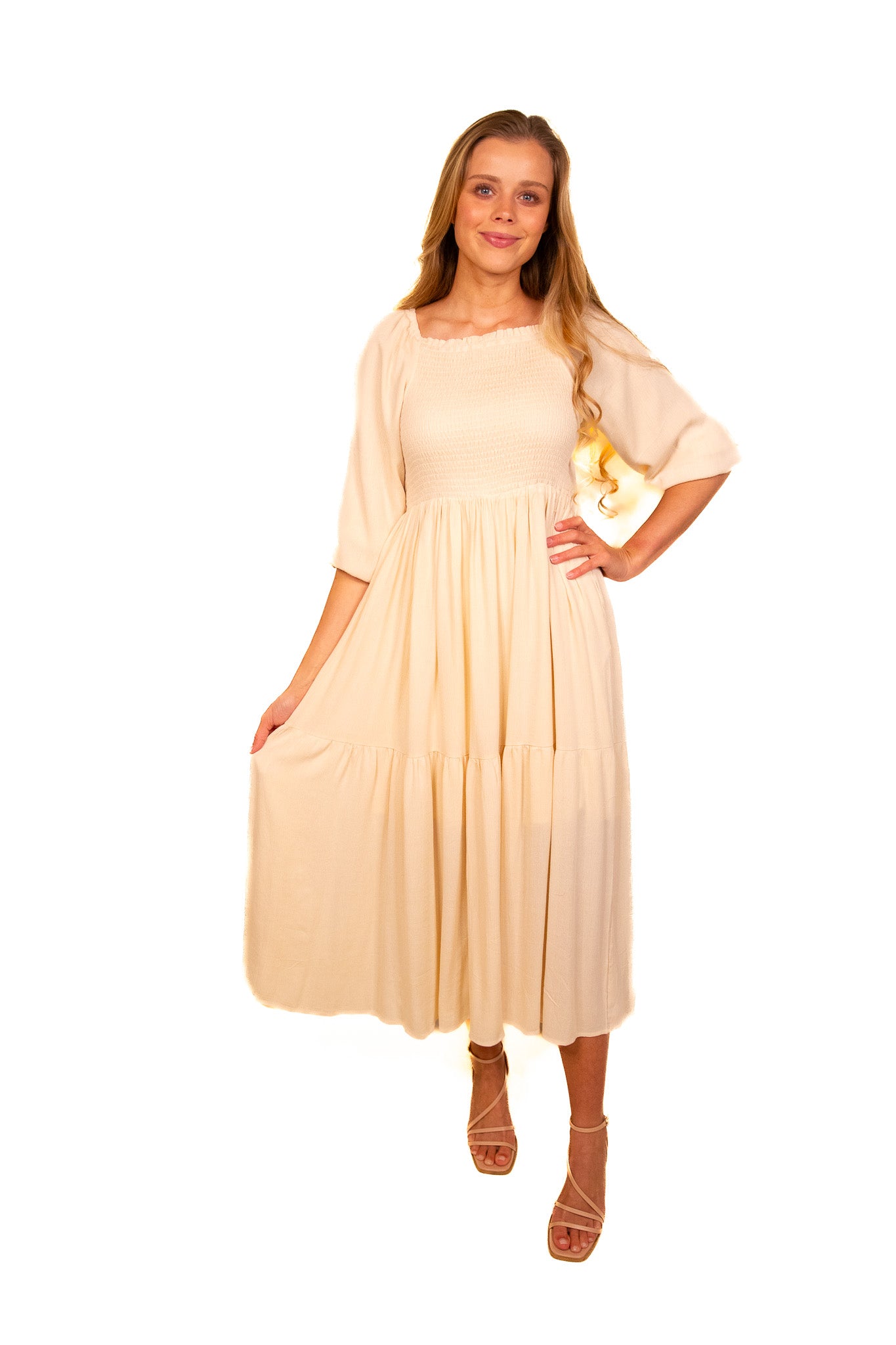 The Maya Smocked Dress in Cream