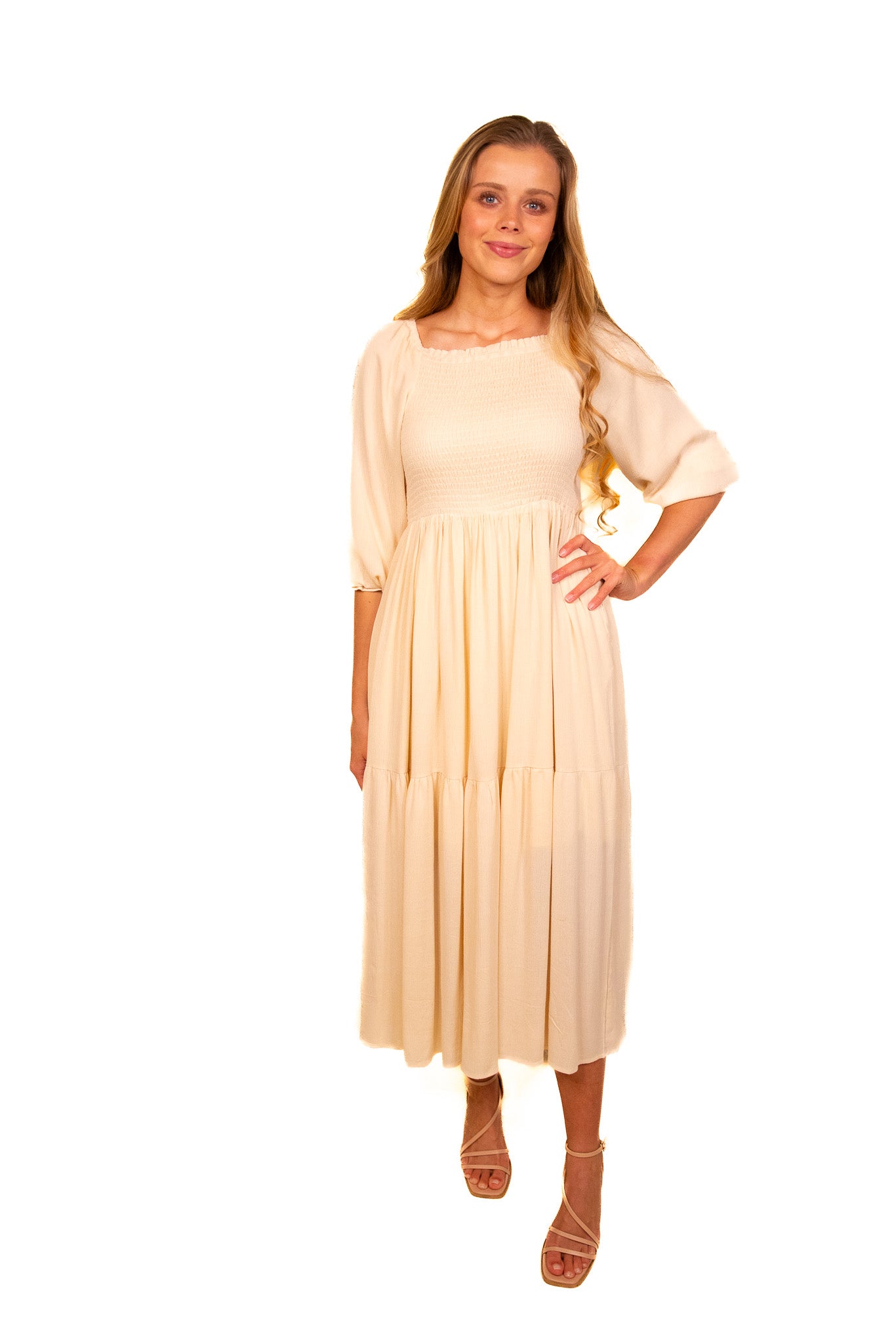 The Maya Smocked Dress in Cream