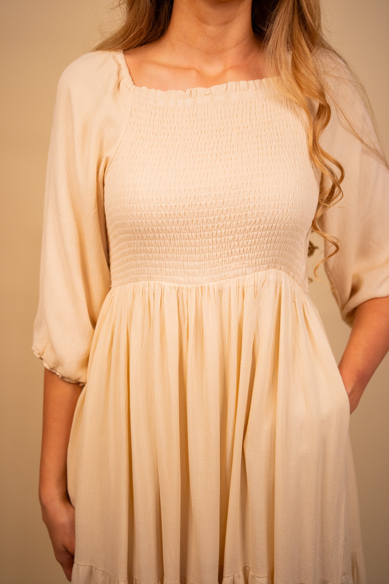 The Maya Smocked Dress in Cream