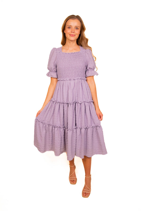 The Lexi Smocked Midi in Lavender