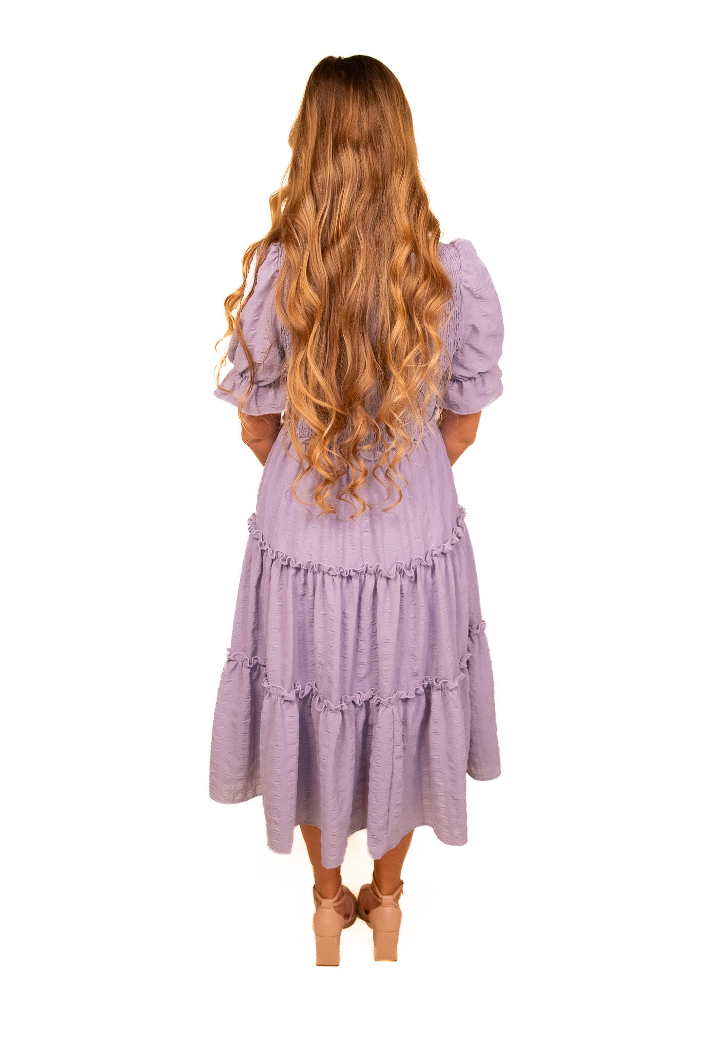 The Lexi Smocked Midi in Lavender