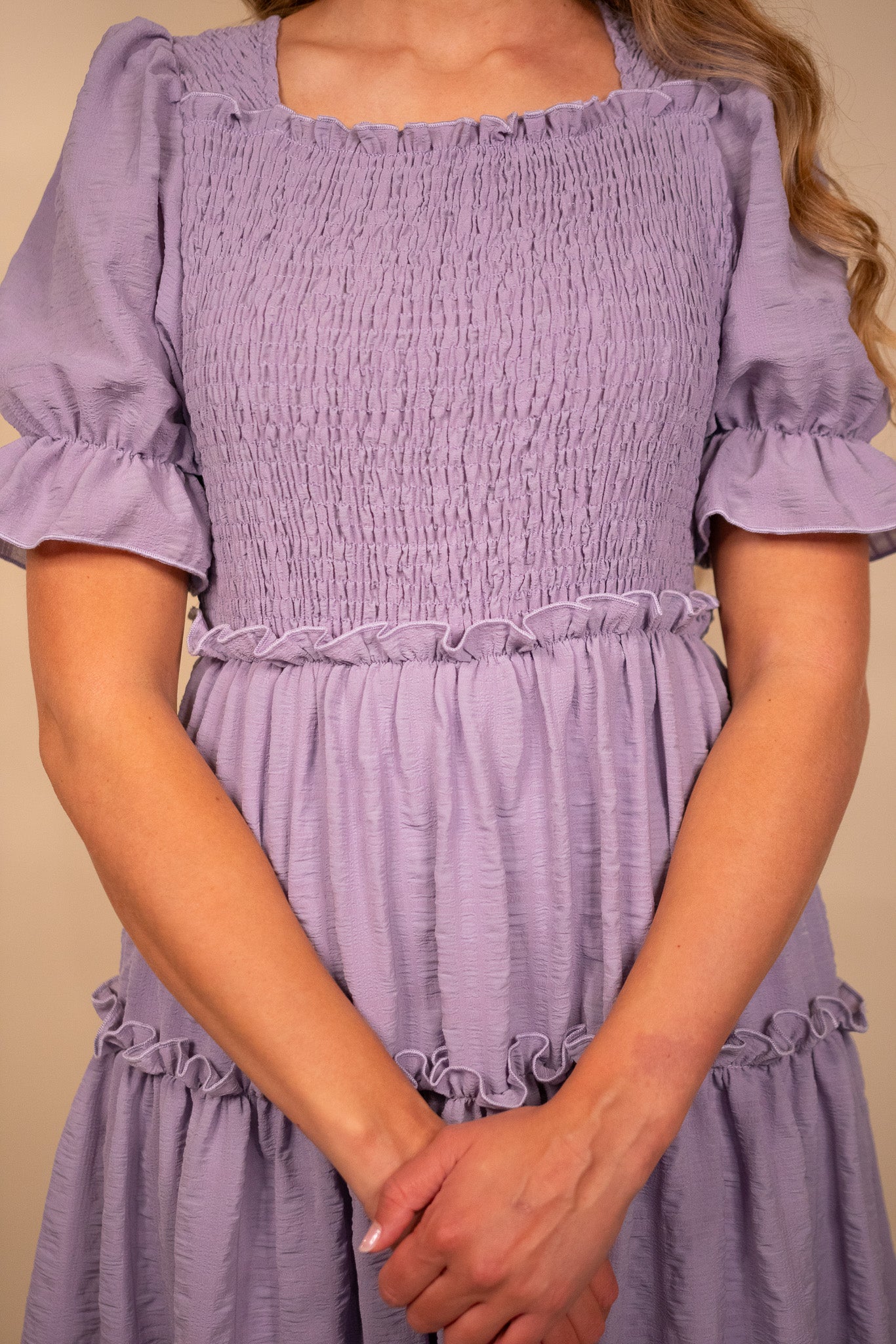 The Lexi Smocked Midi in Lavender