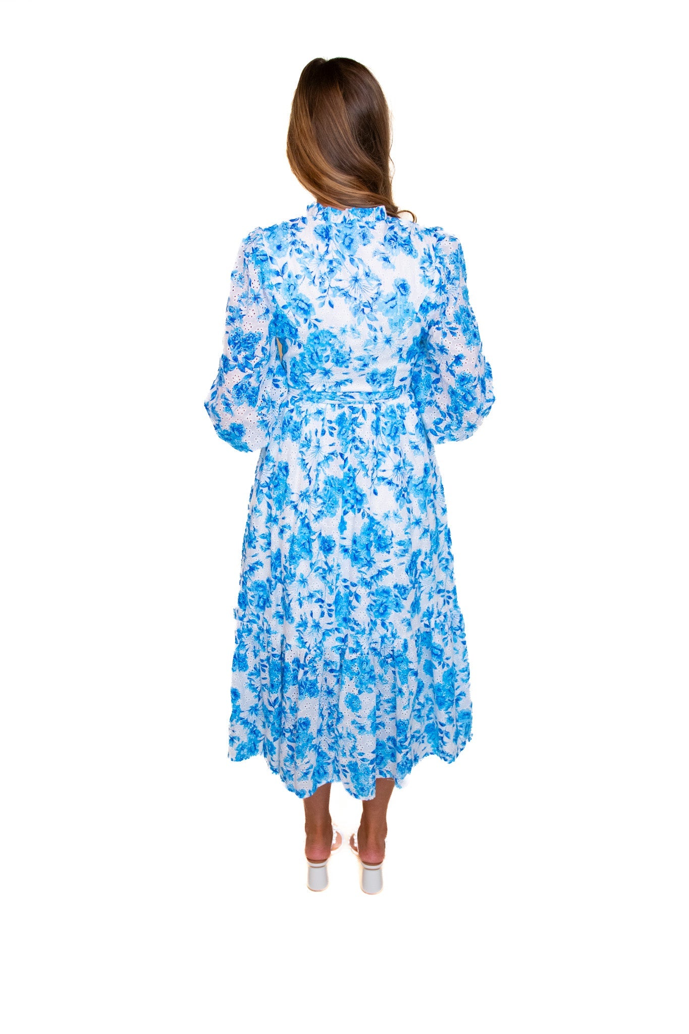 RESTOCKED - The Ellie Blue Floral Eyelet Midi