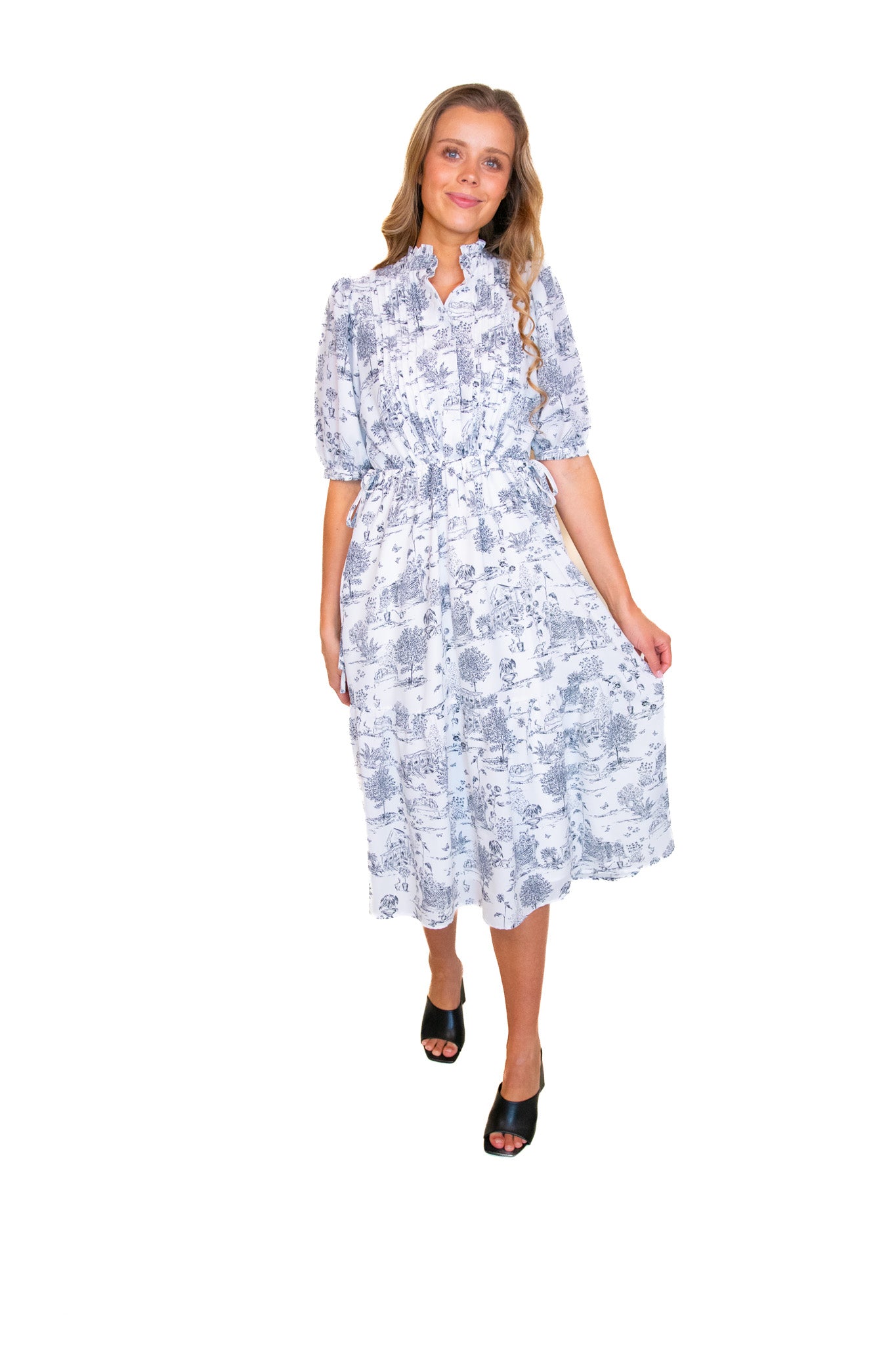 The Ava Toile Tie-Side Midi