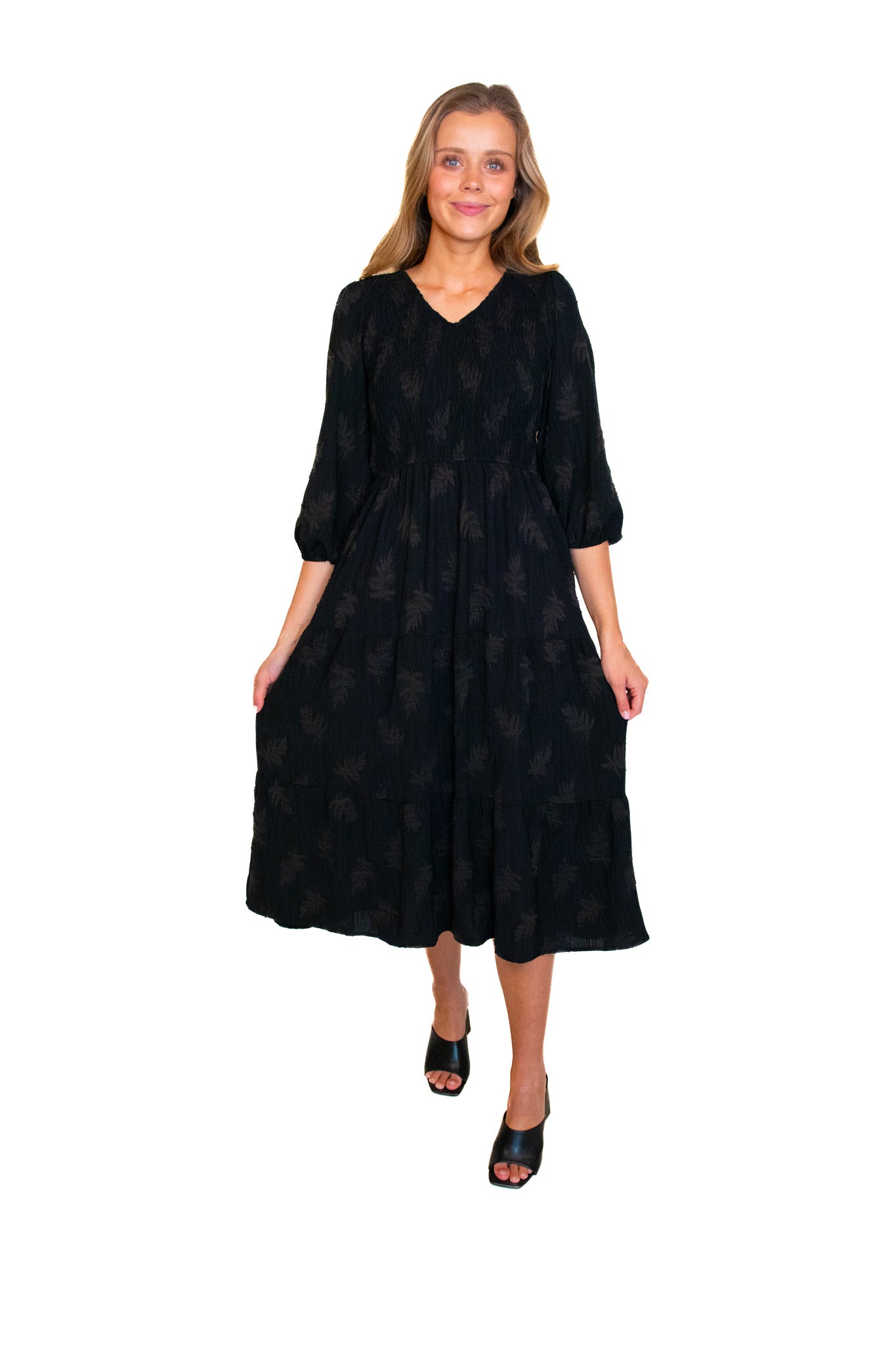 The Cece Smocked Dress in Black