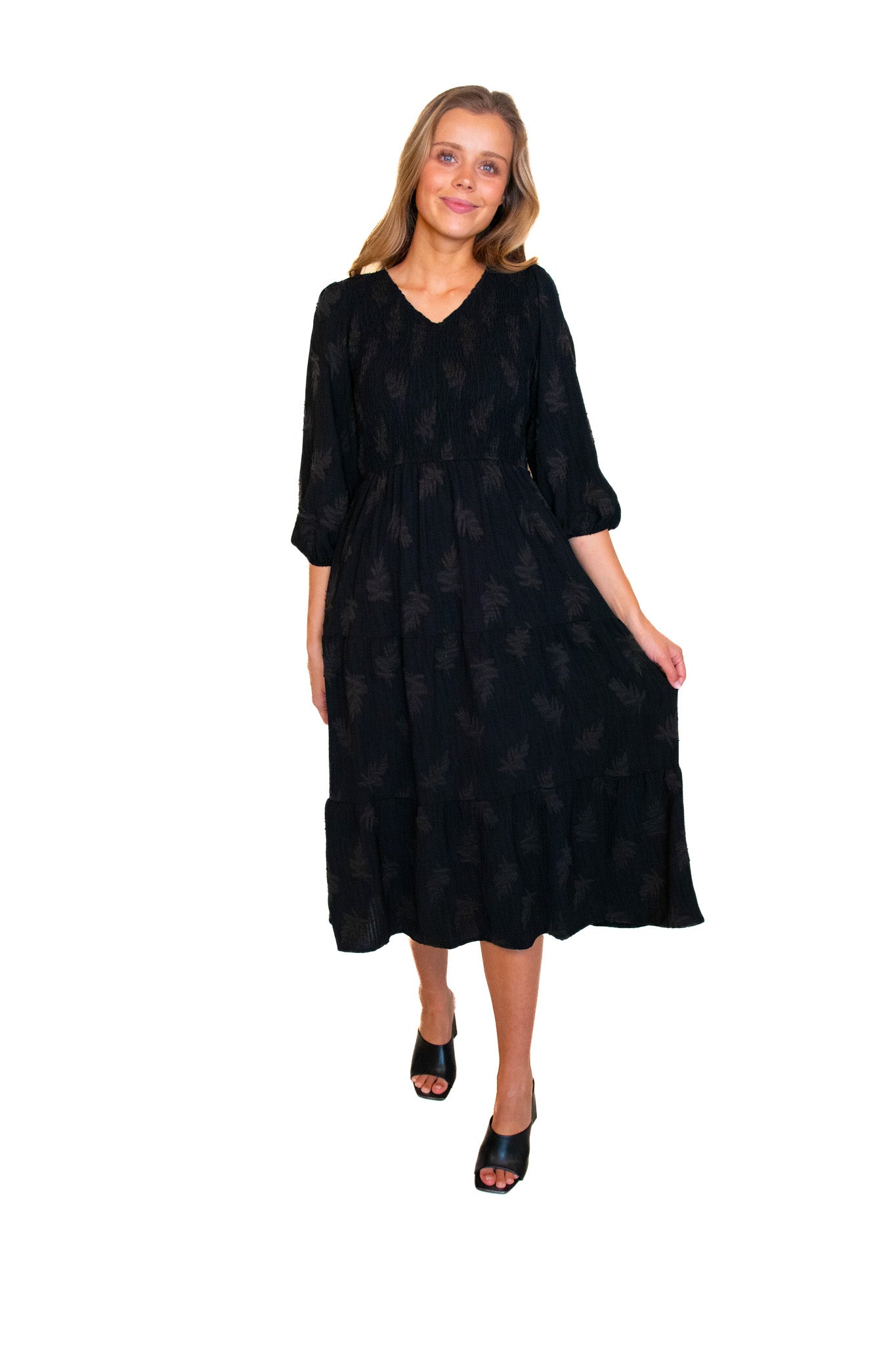 The Cece Smocked Dress in Black