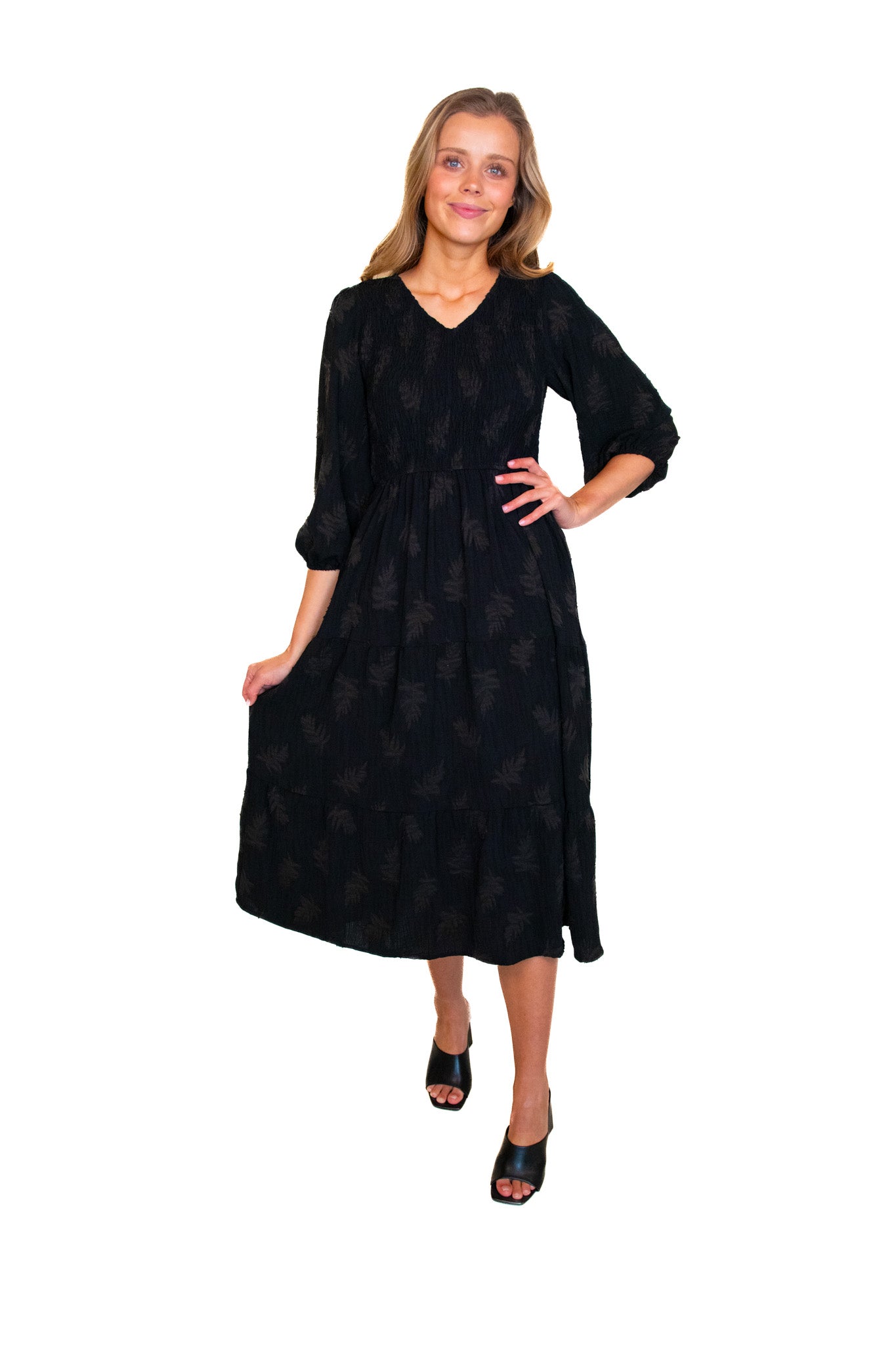 The Cece Smocked Dress in Black