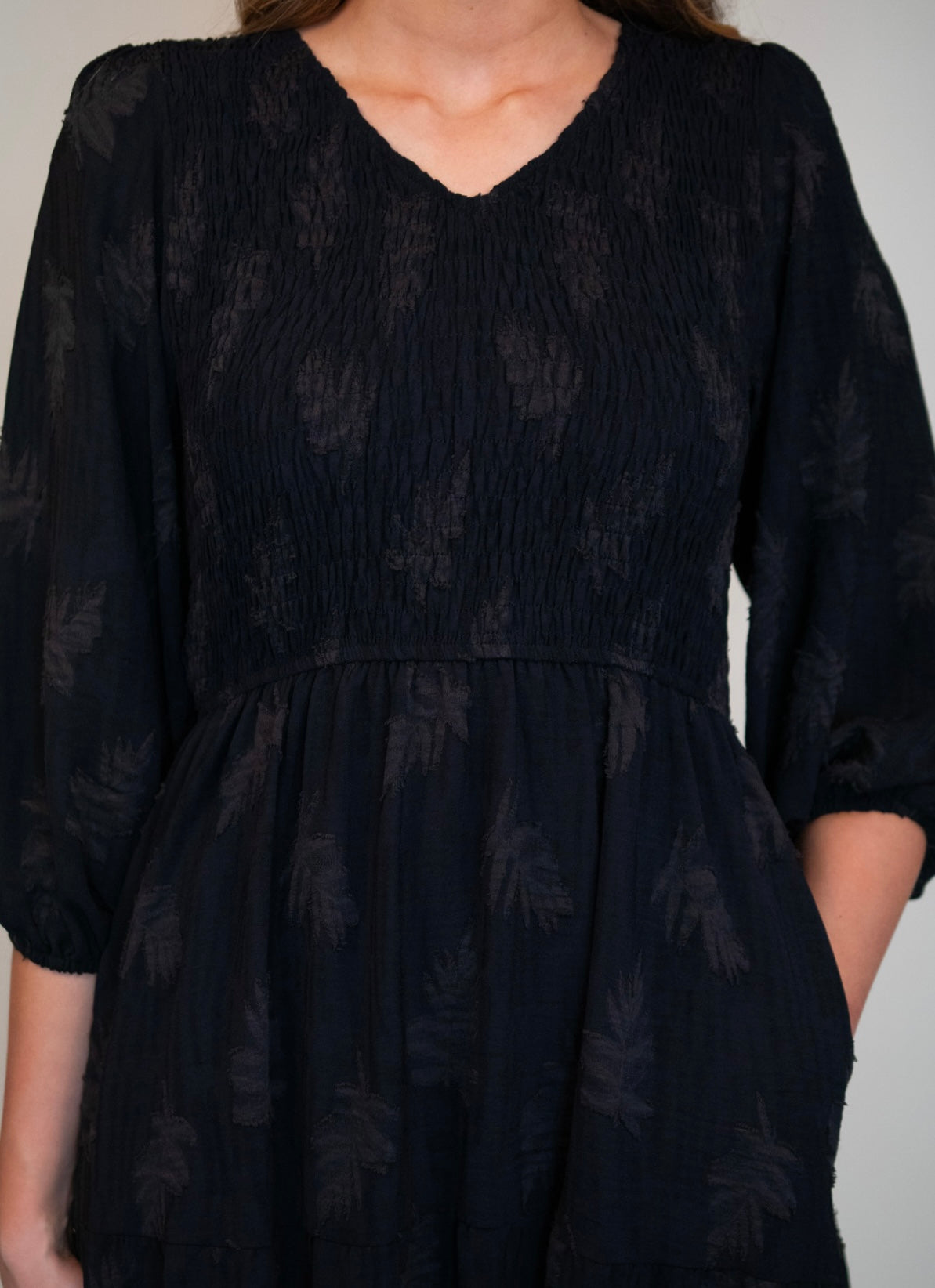 The Cece Smocked Dress in Black