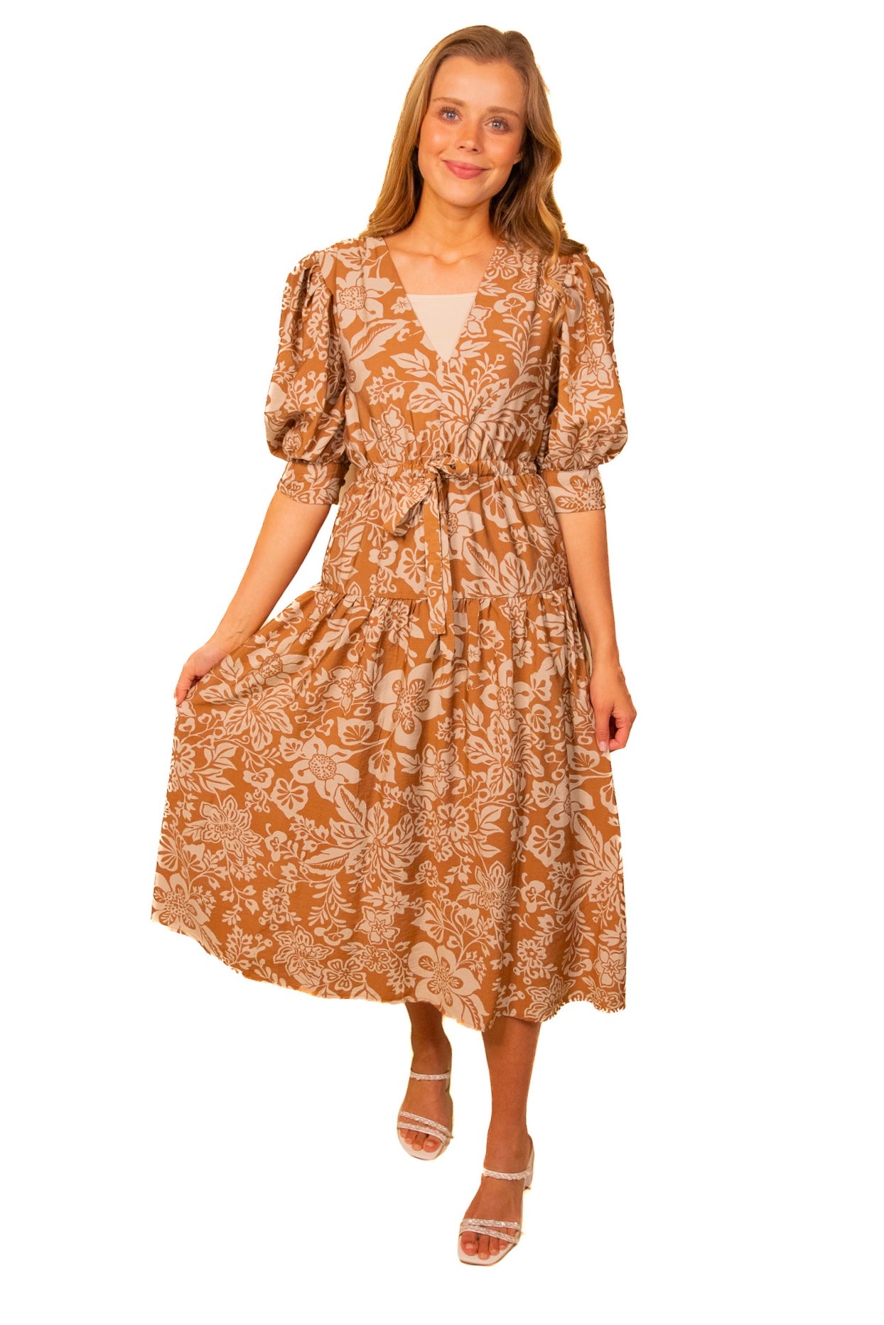 The Bailey Floral Dress in Tan Floral