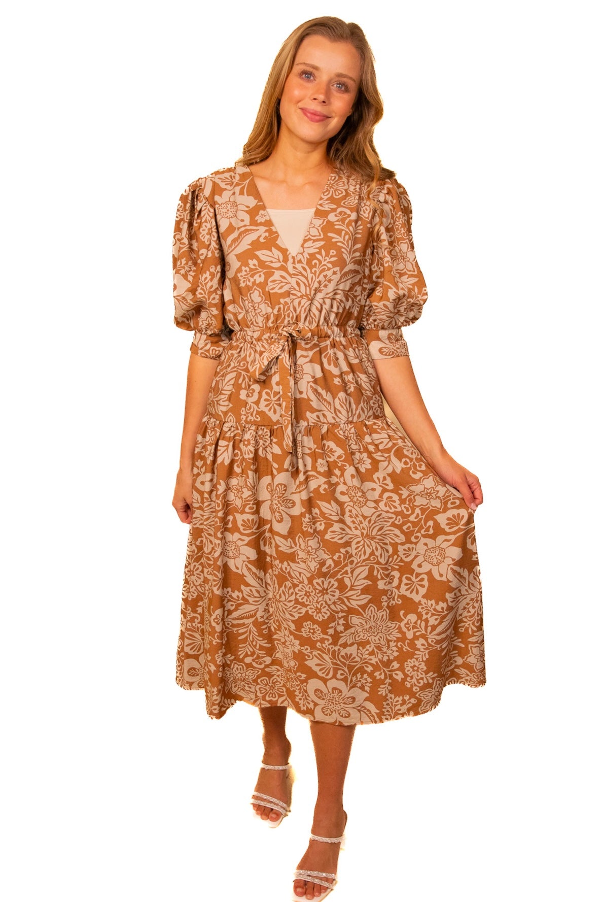 The Bailey Floral Dress in Tan Floral