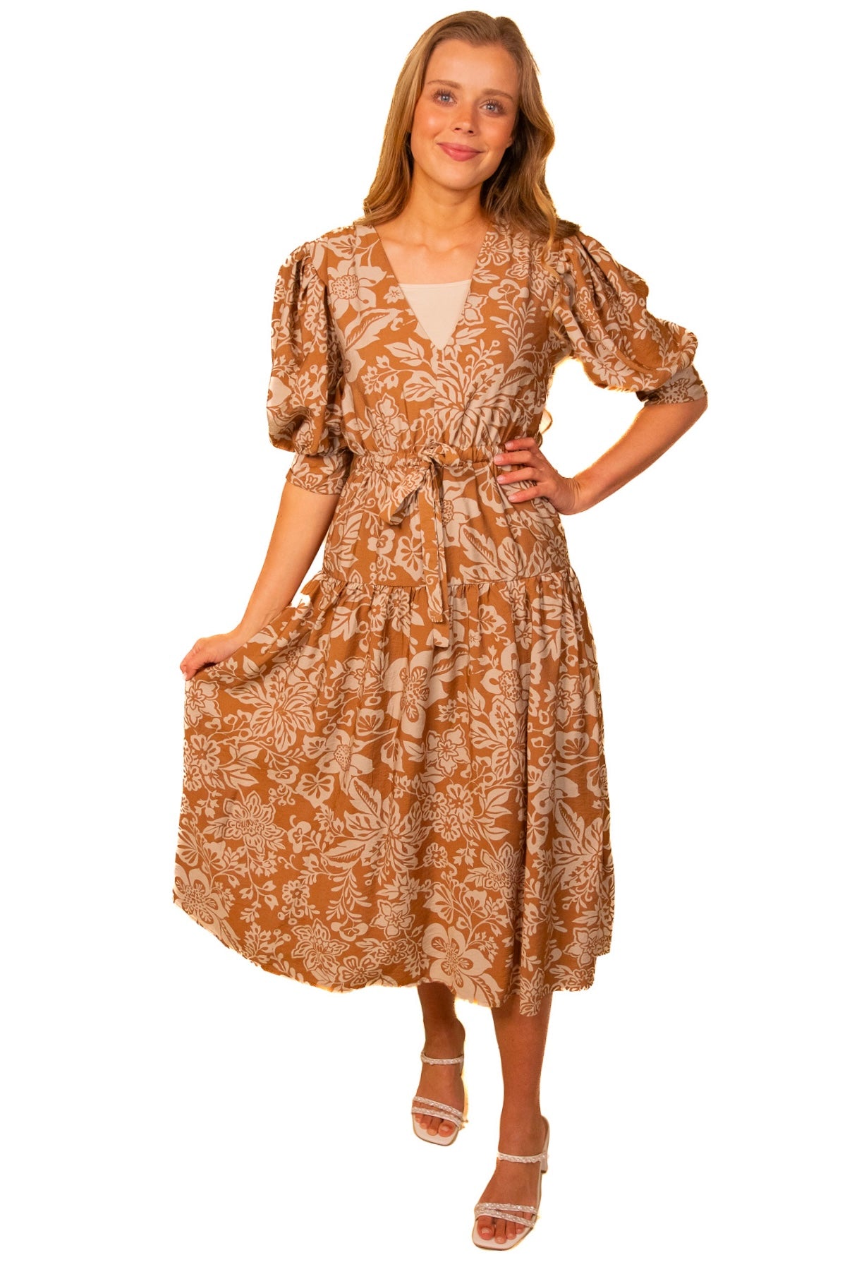 The Bailey Floral Dress in Tan Floral