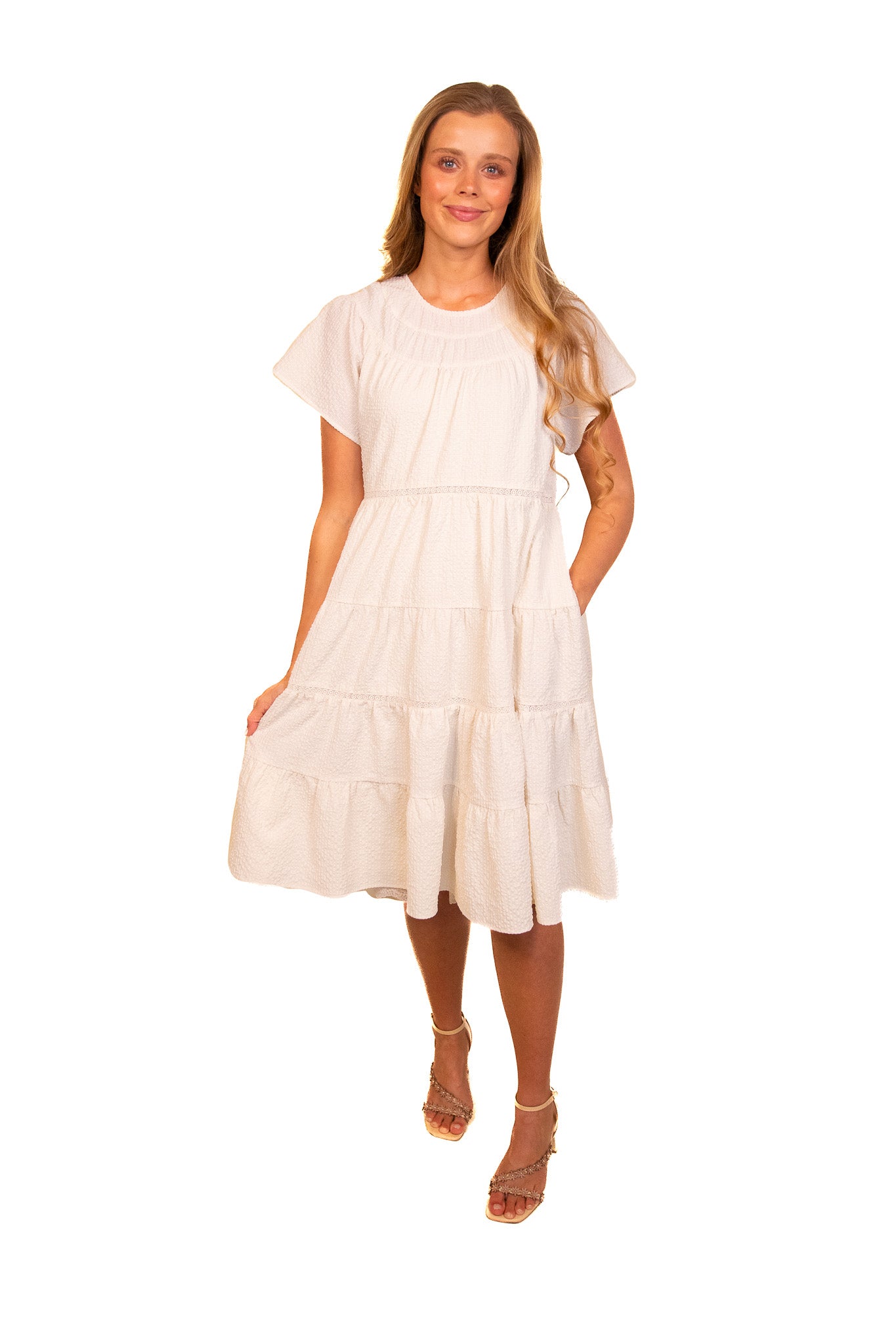 The Amelia Tiered Babydoll Dress in Cream