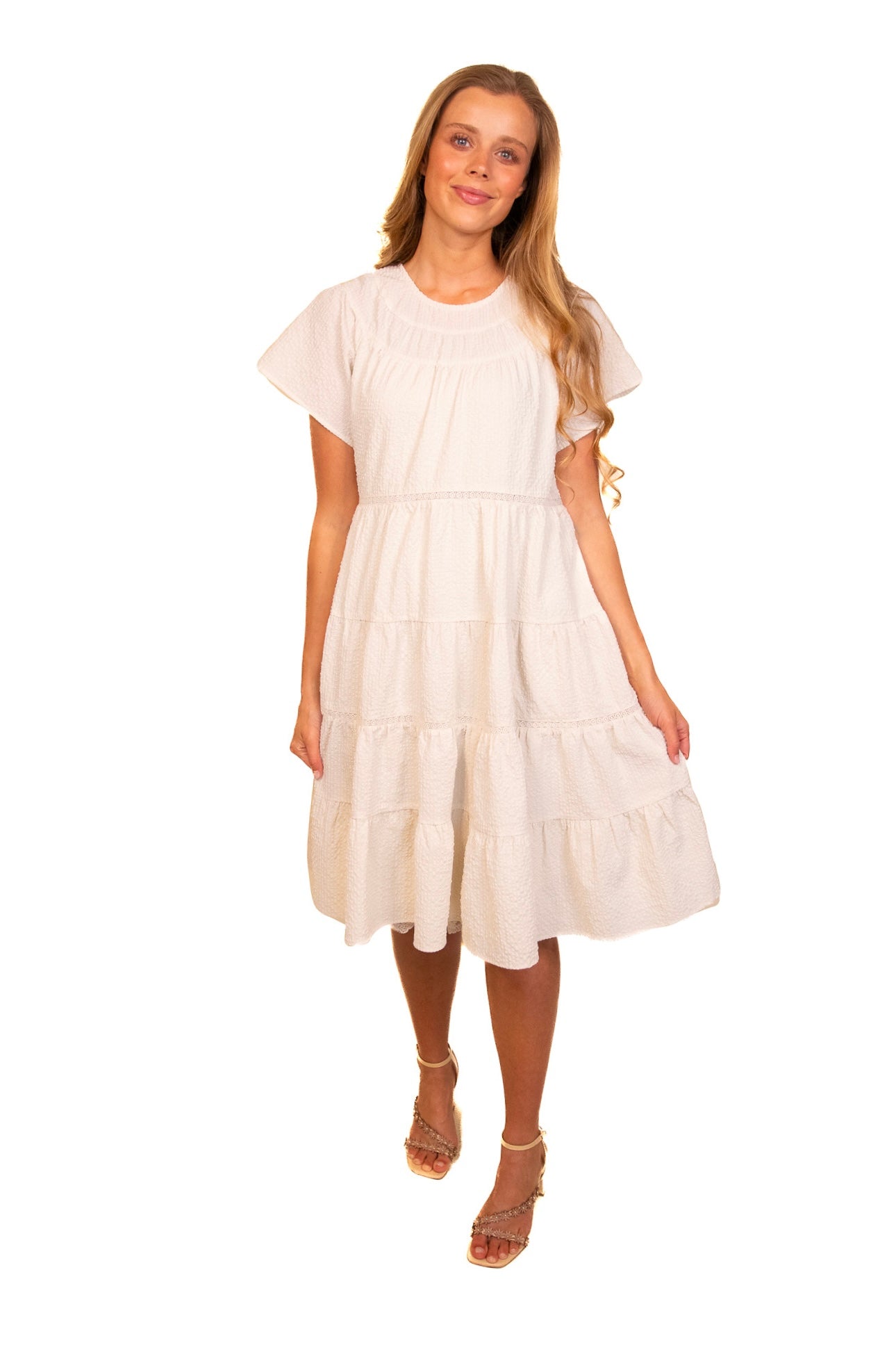 The Amelia Tiered Babydoll Dress in Cream