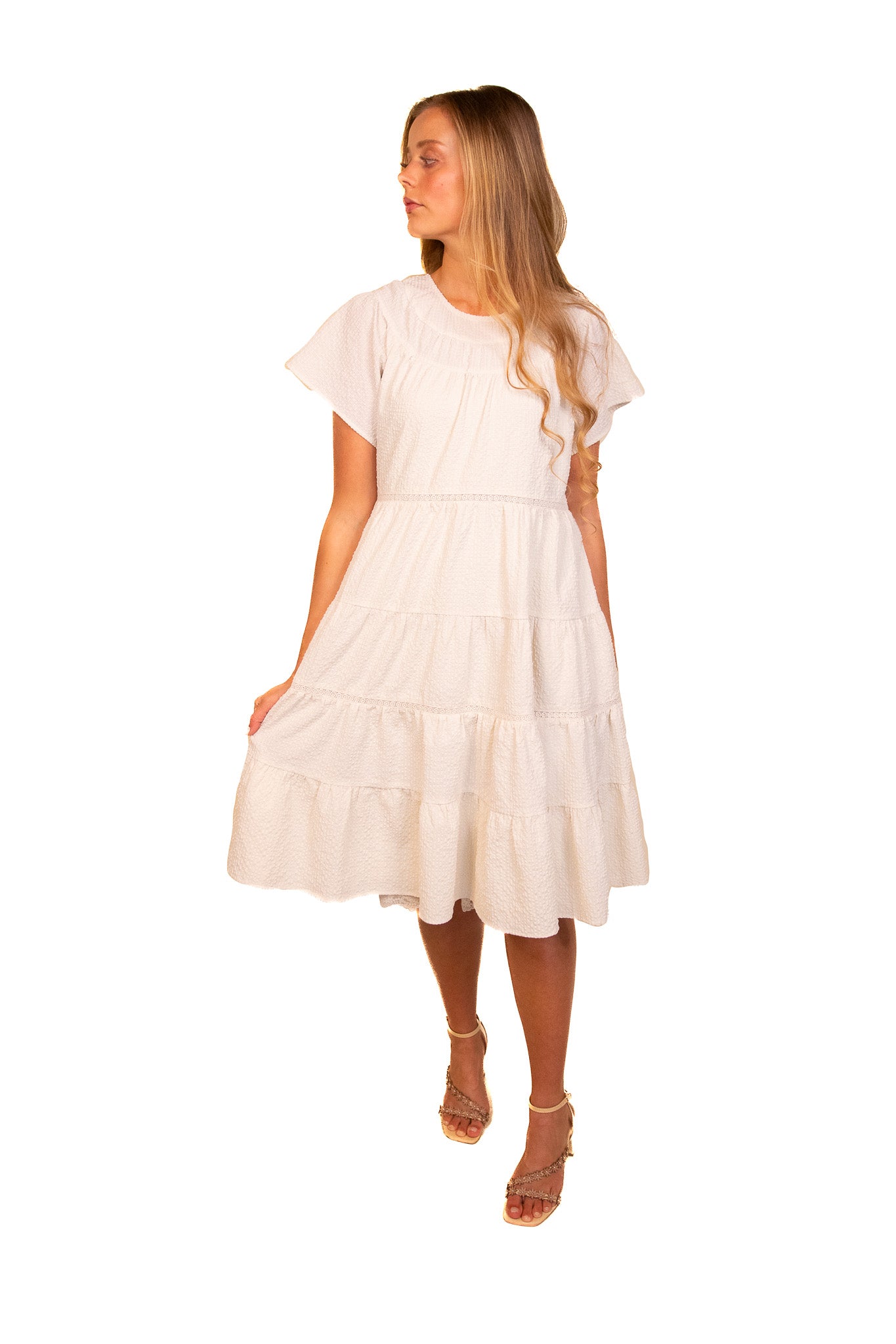 The Amelia Tiered Babydoll Dress in Cream