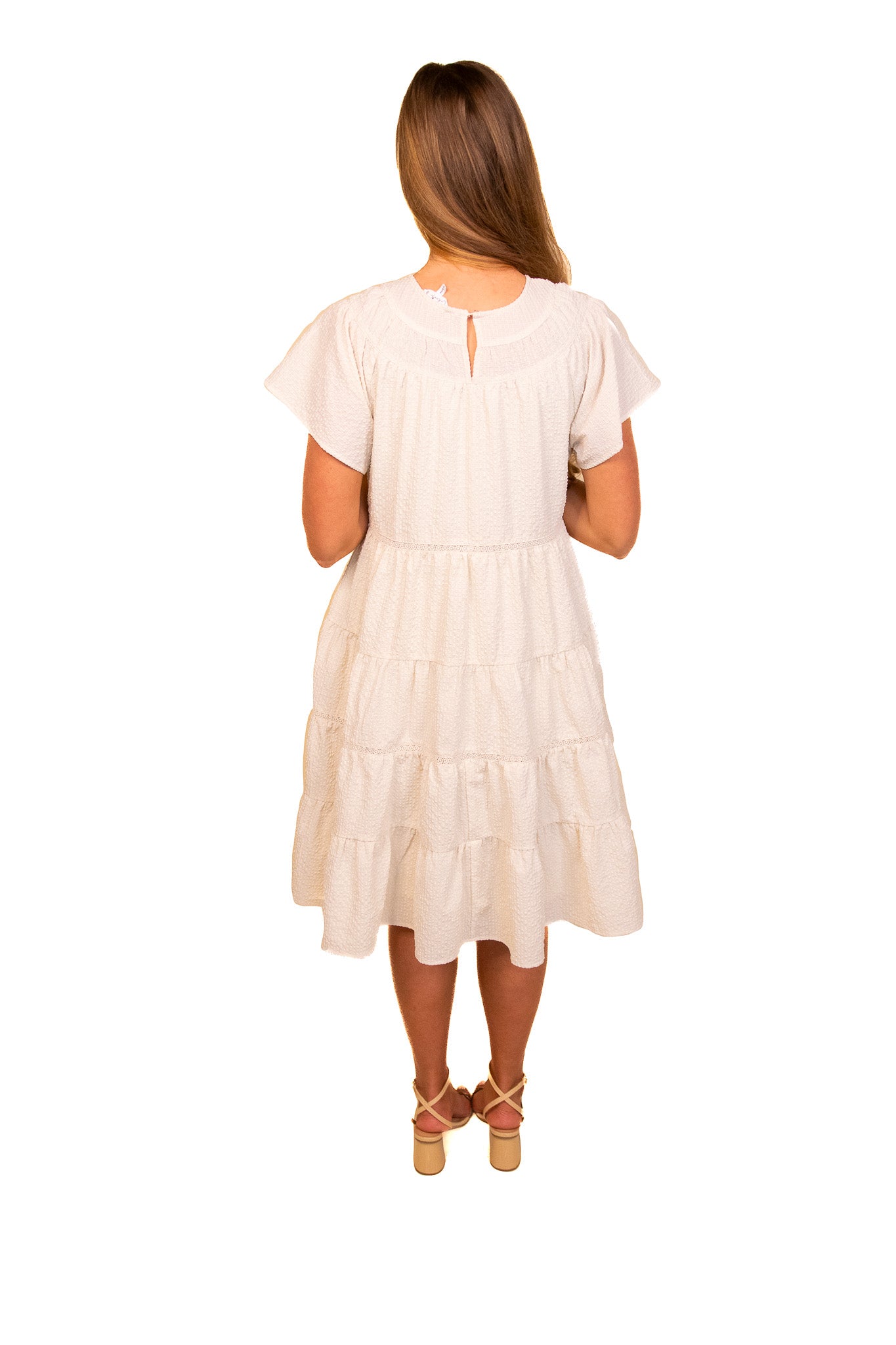 The Amelia Tiered Babydoll Dress in Cream