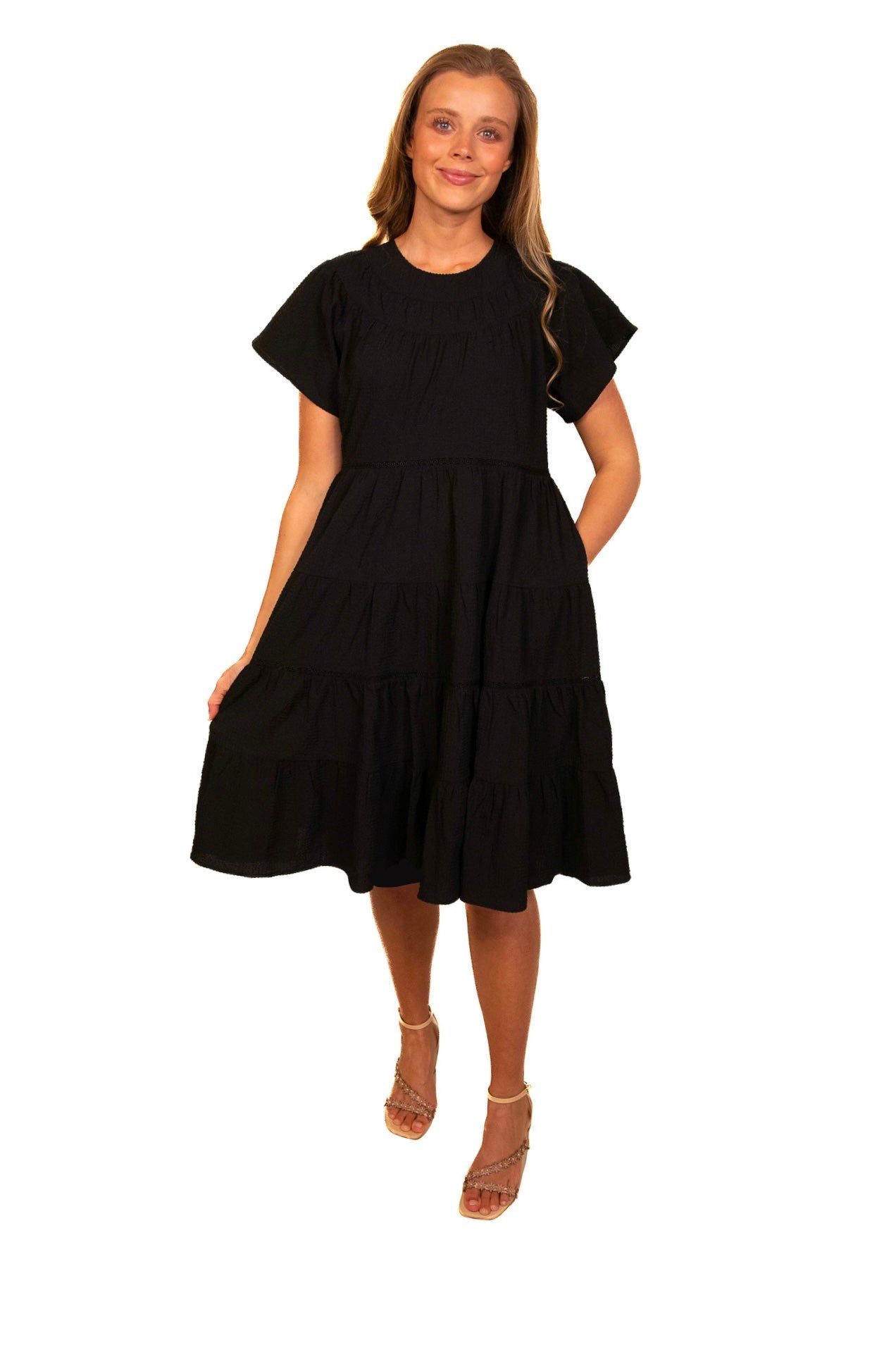 The Amelia Tiered Babydoll Dress in Black