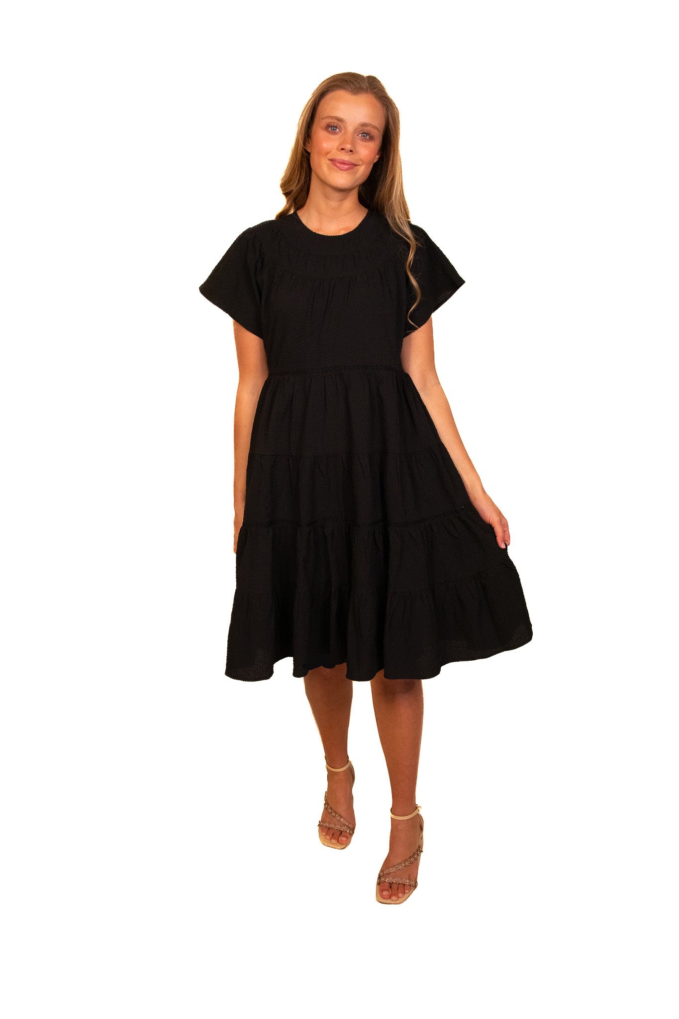 The Amelia Tiered Babydoll Dress in Black