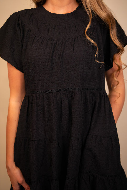 The Amelia Tiered Babydoll Dress in Black