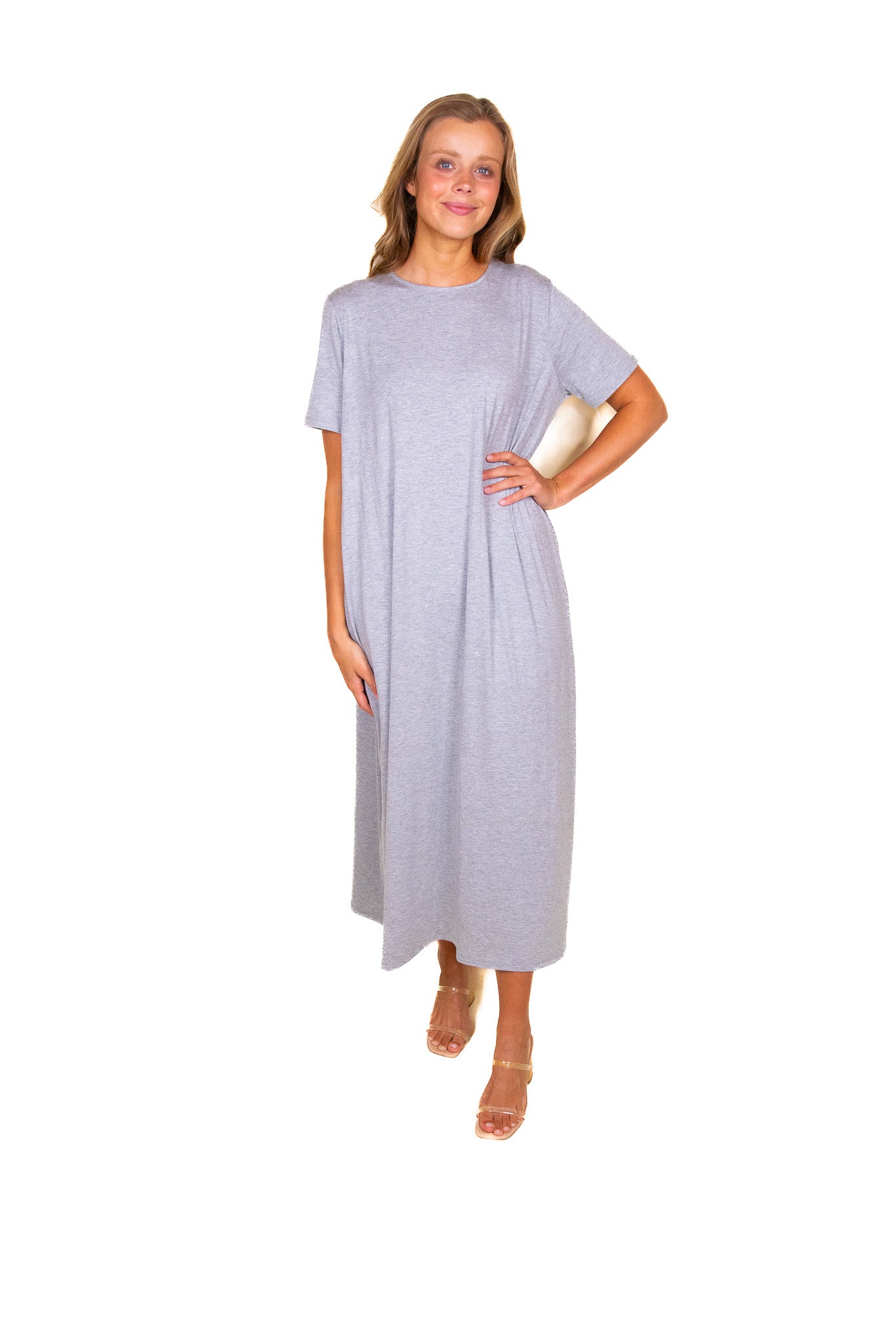 The Hayden 3 in 1 T-Shirt Dress in Heathered Grey