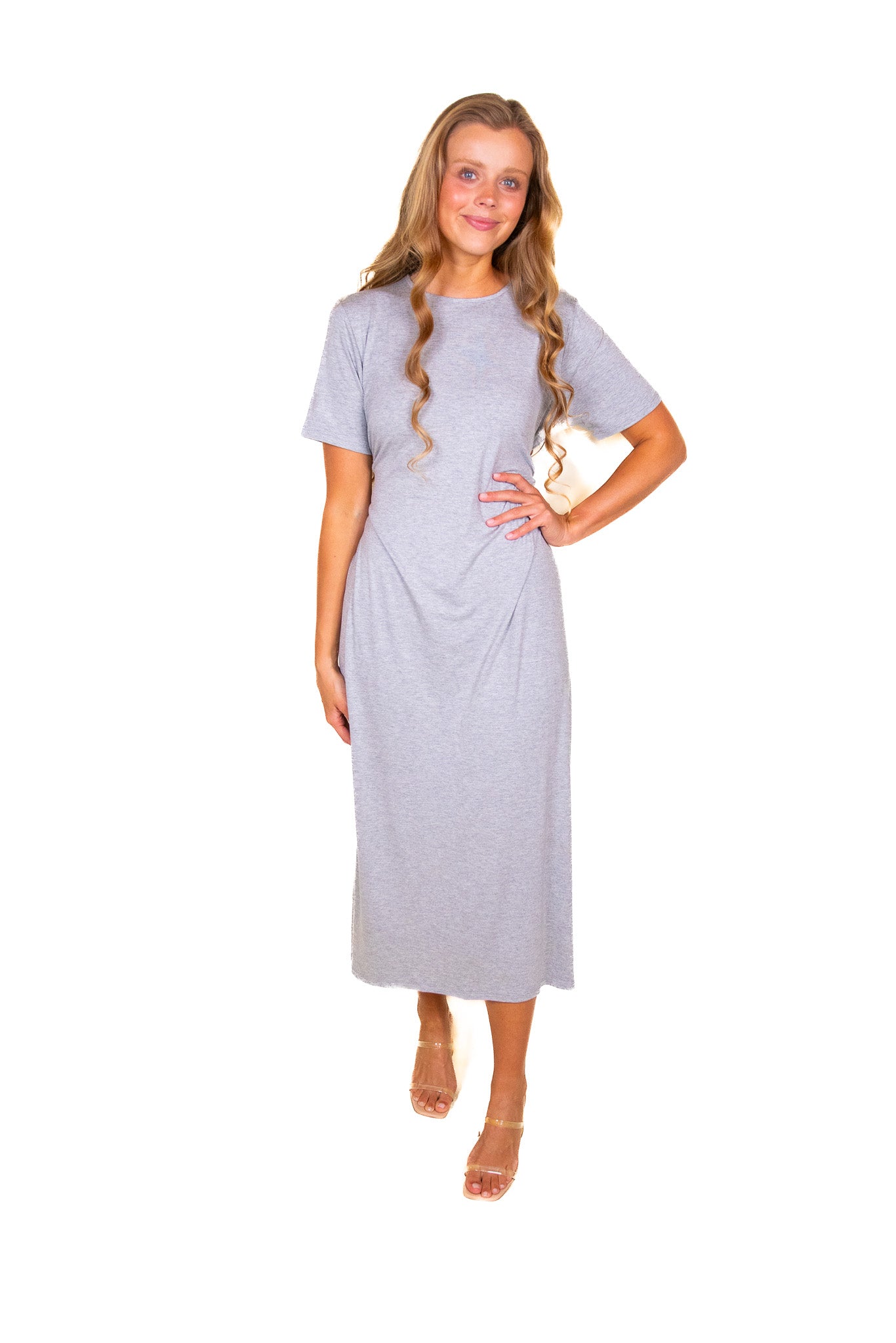 The Hayden 3 in 1 T-Shirt Dress in Heathered Grey