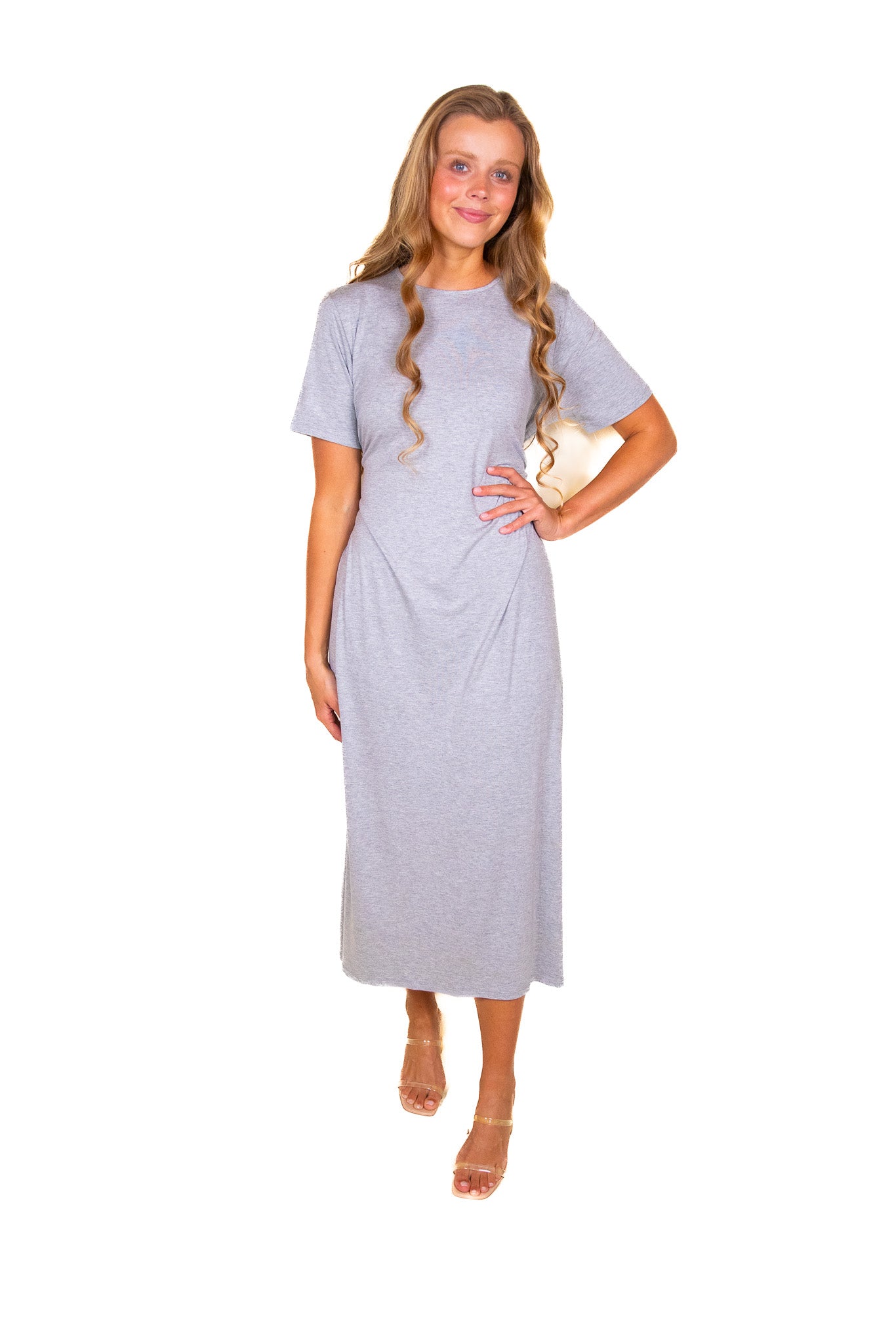 The Hayden 3 in 1 T-Shirt Dress in Heathered Grey