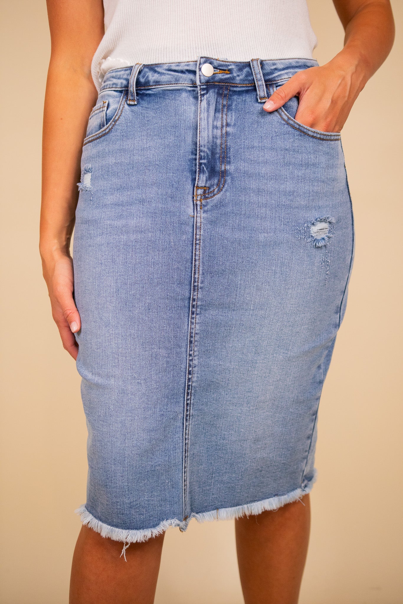 RESTOCKED - The Zoe Distressed Denim Skirt