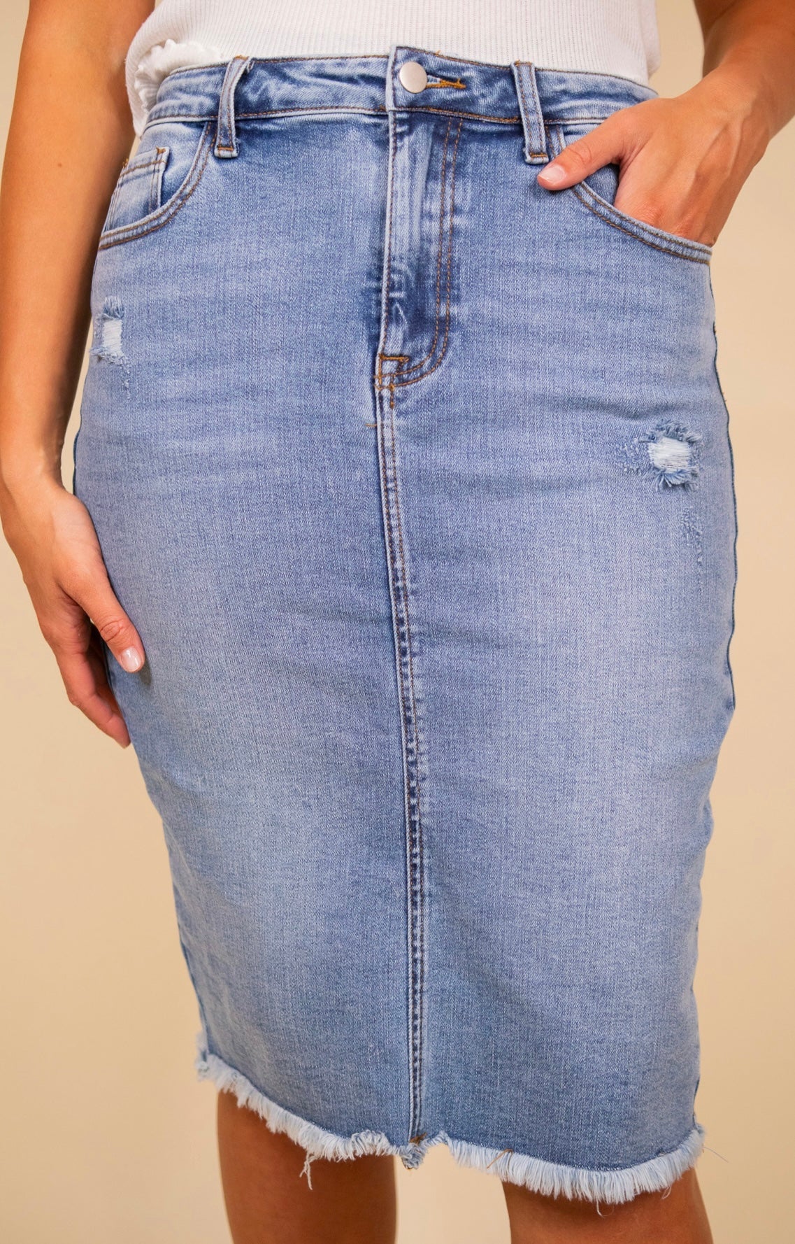 RESTOCKED - The Zoe Distressed Denim Skirt