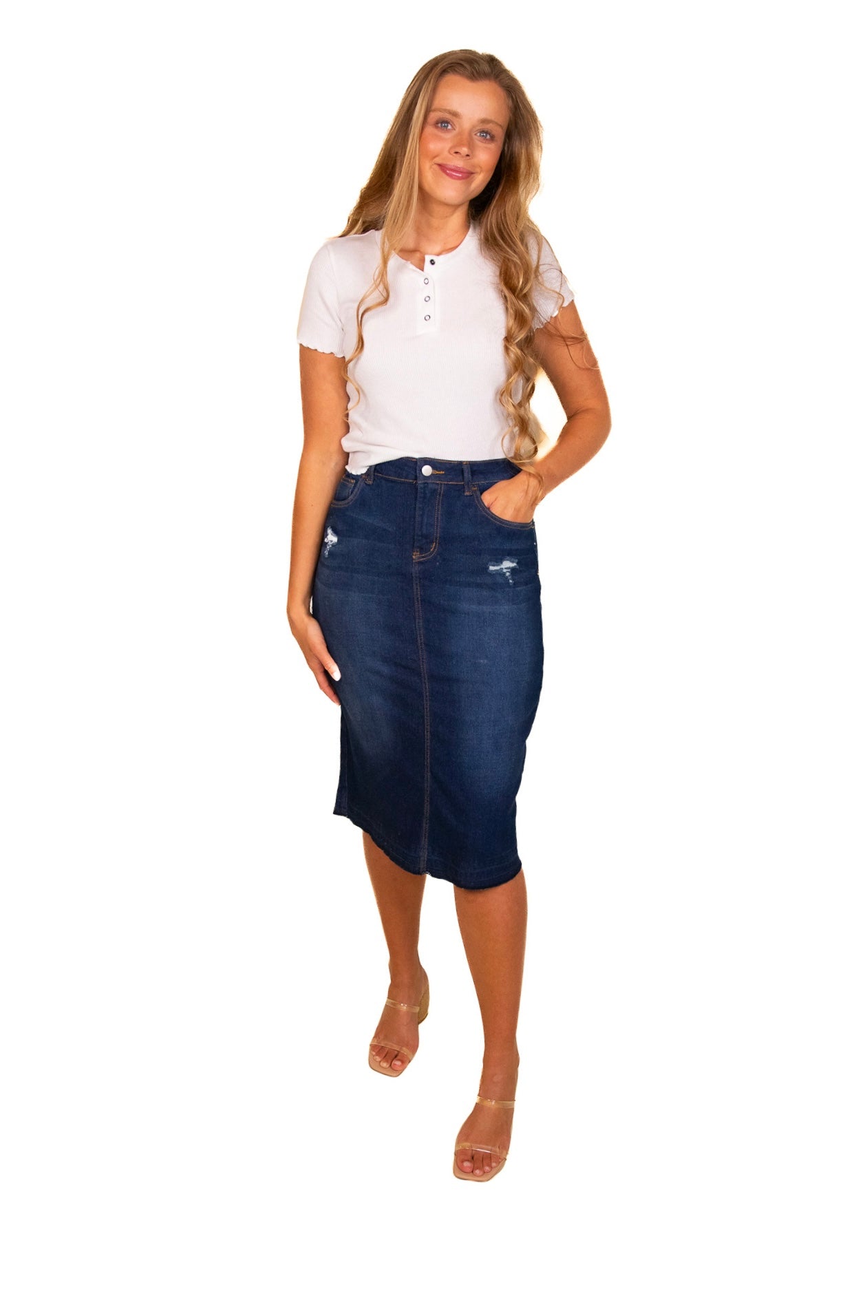 The Lena Distressed Denim Skirt