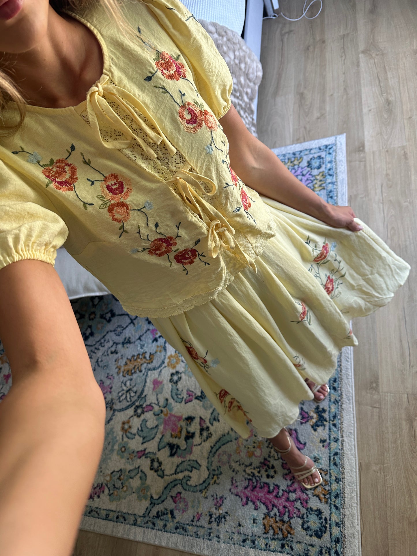 The Wren Embroidered Set in Sunshine Yellow