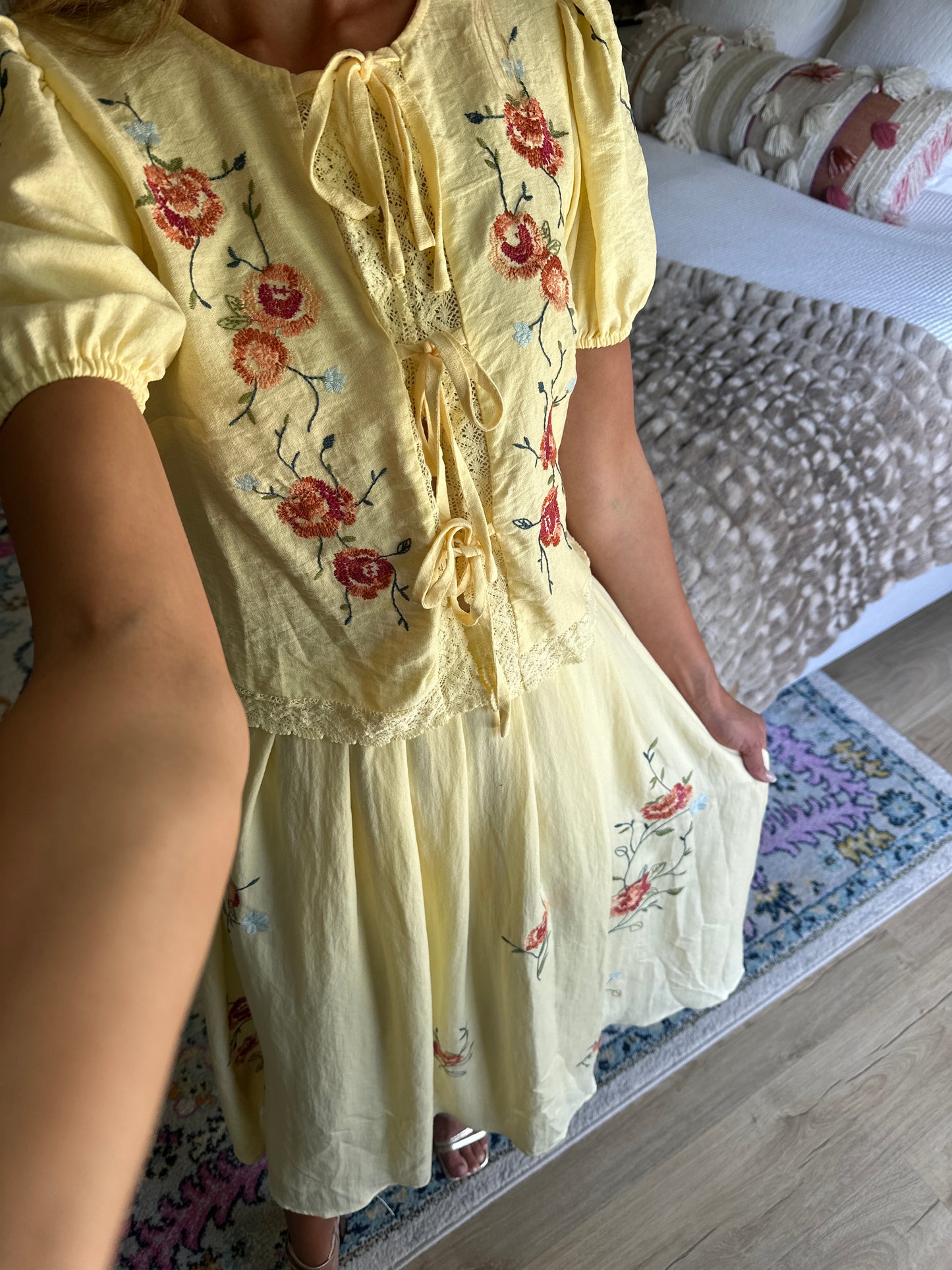 The Wren Embroidered Set in Sunshine Yellow