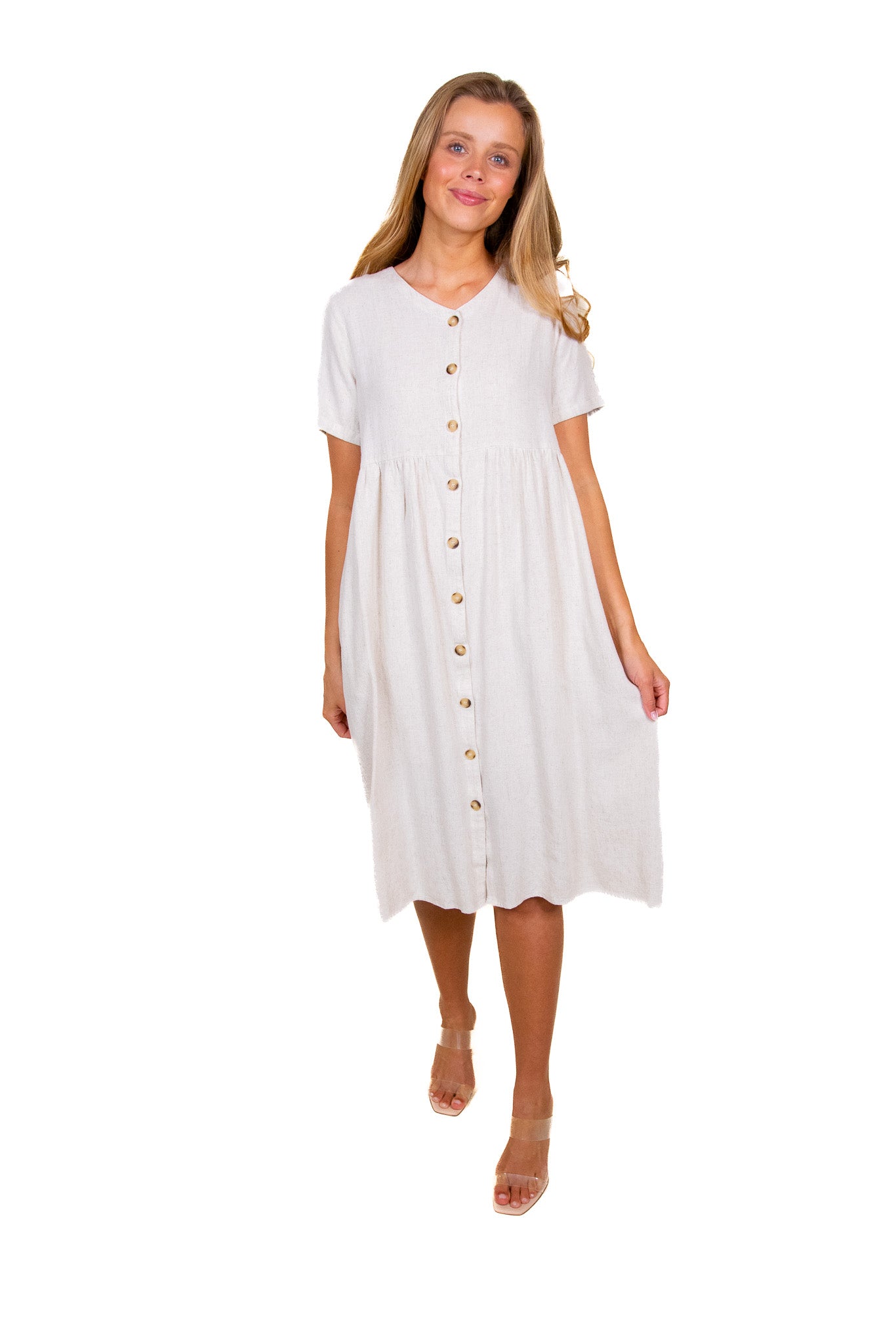 The Kelly Dress with Pockets in Oatmeal Linen