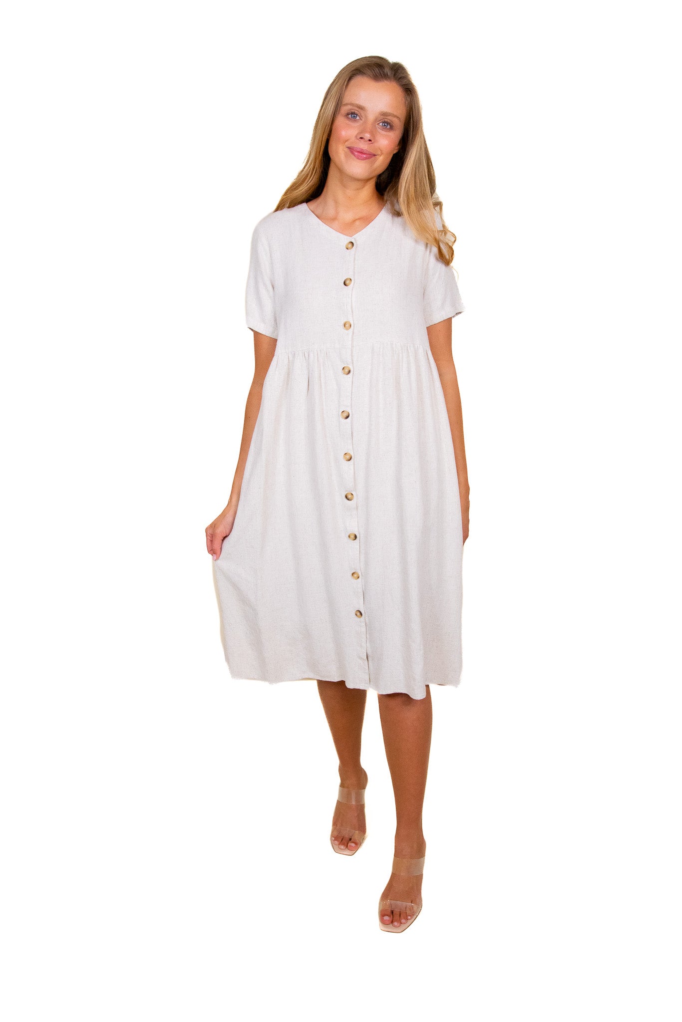 The Kelly Dress with Pockets in Oatmeal Linen