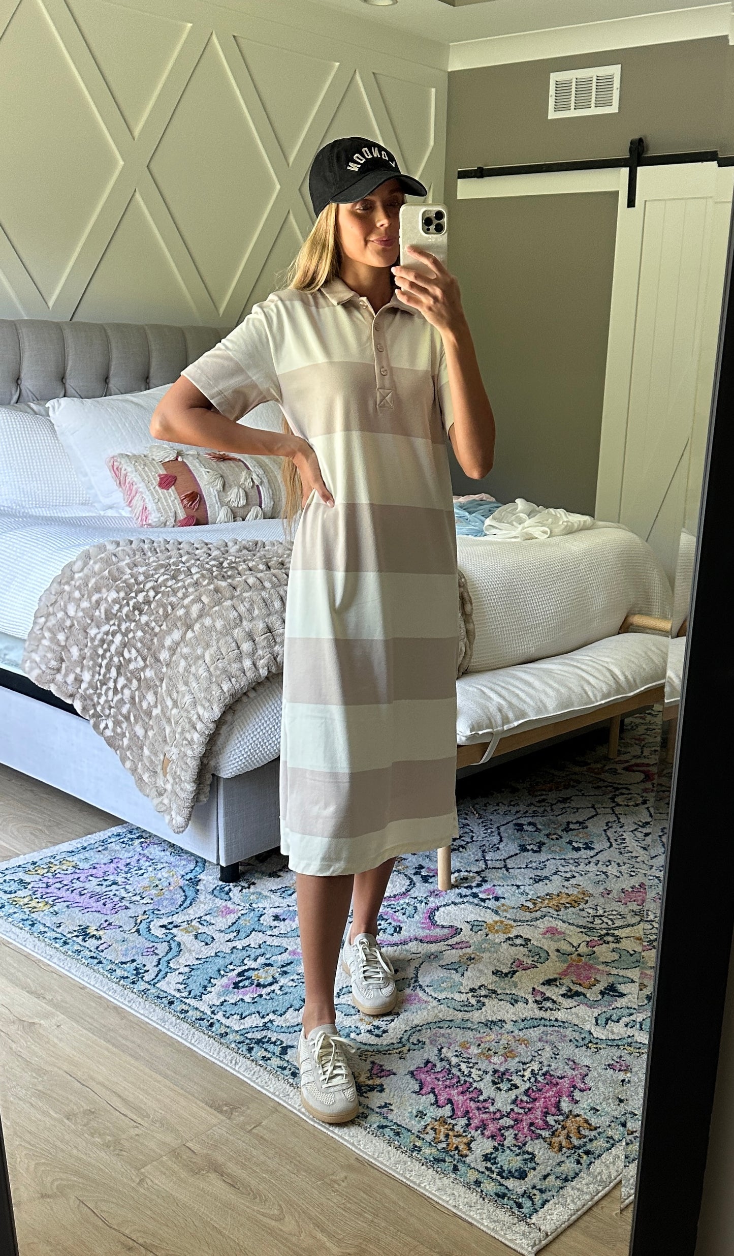 The Annie Polo Dress in Sand Stripes