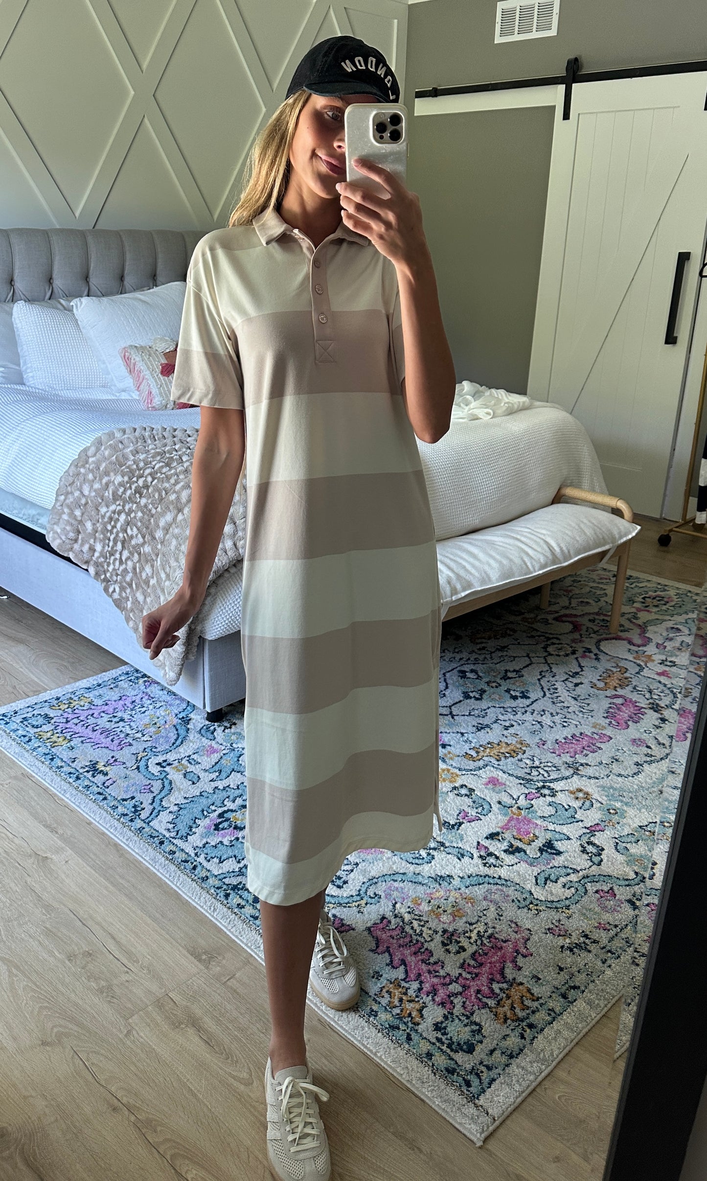 The Annie Polo Dress in Sand Stripes