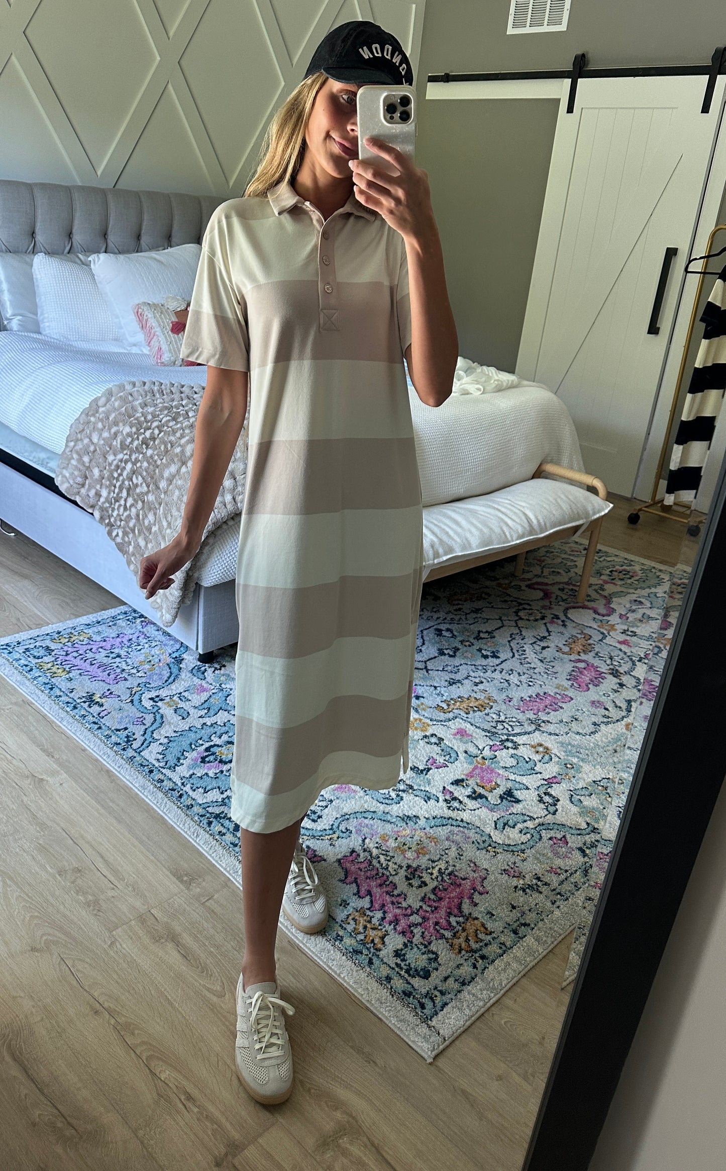 The Annie Polo Dress in Sand Stripes