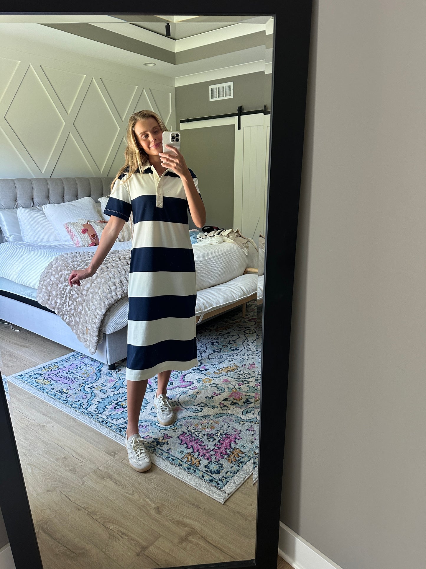 The Annie Polo Dress in Navy Stripes