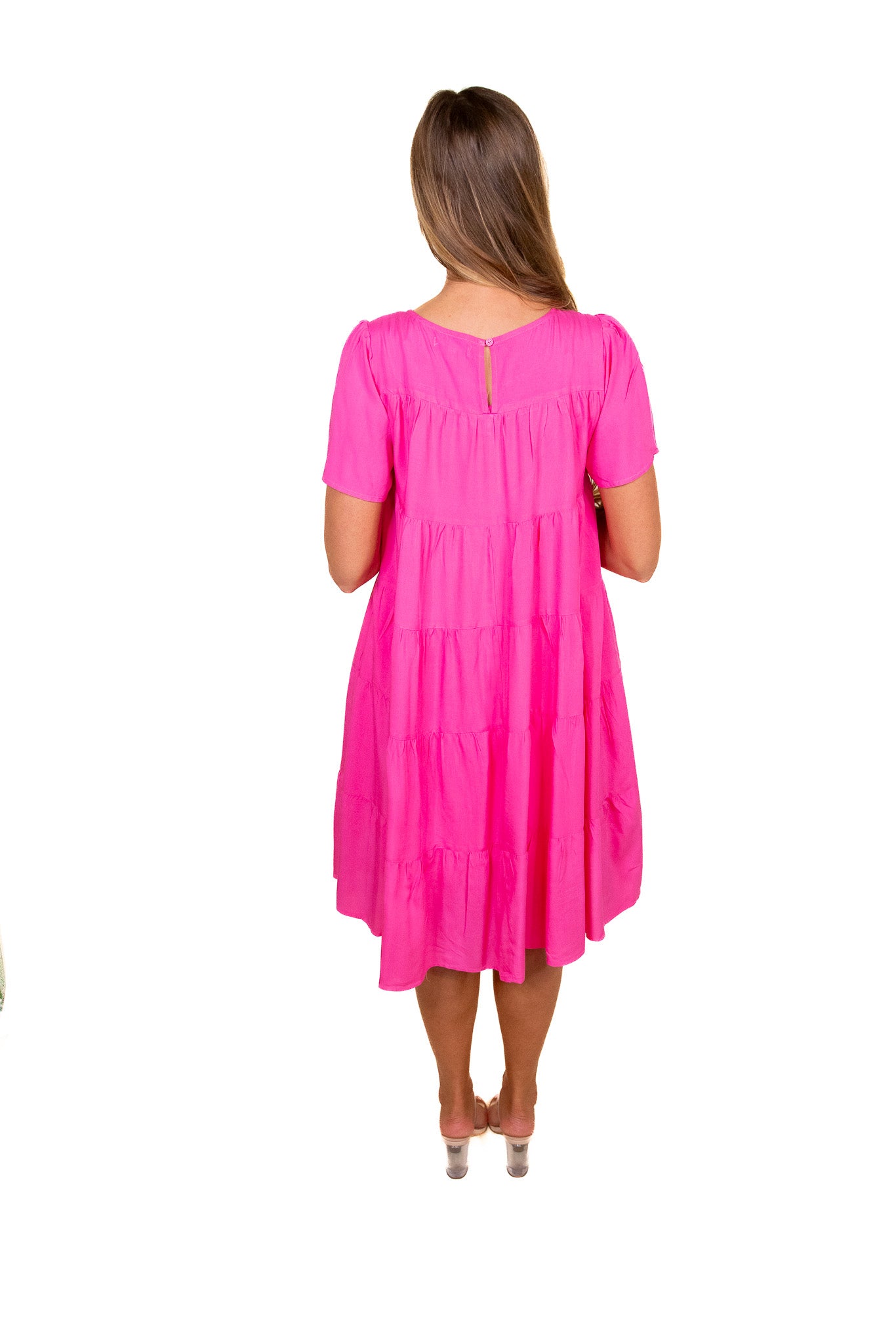 RESTOCKED - The Bella Babydoll Dress with Pockets in Hot Pink