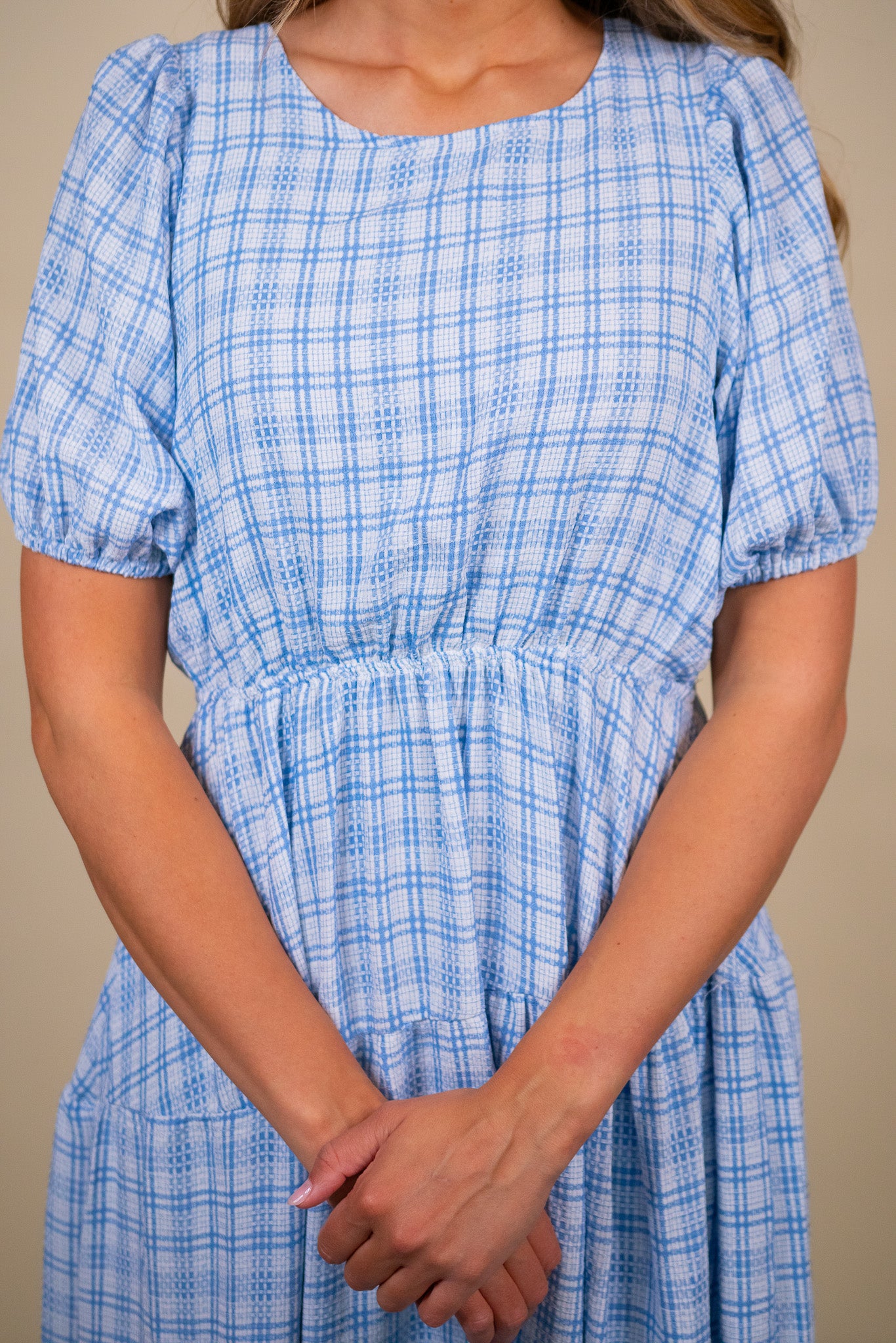 The Dorothy Plaid Tiered Midi in Blue