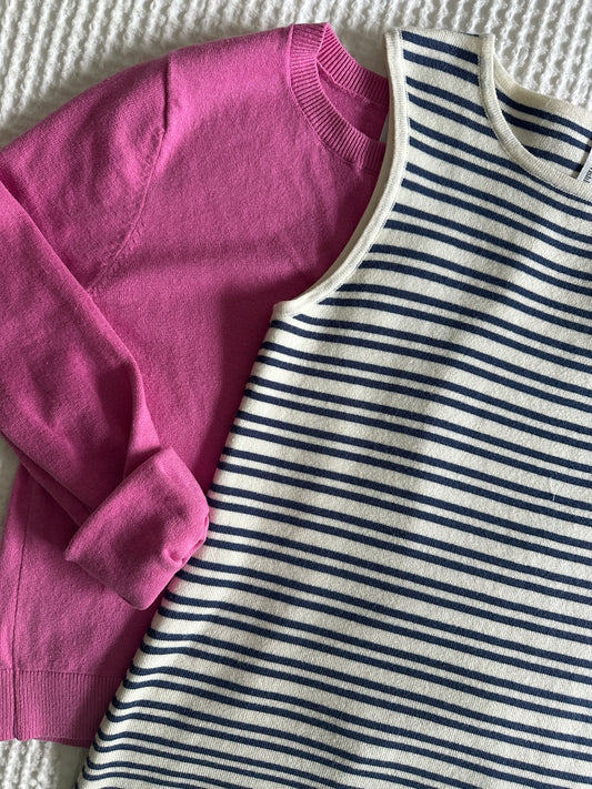 The Kara Tank Layering Knit Dress in Navy & White Stripes