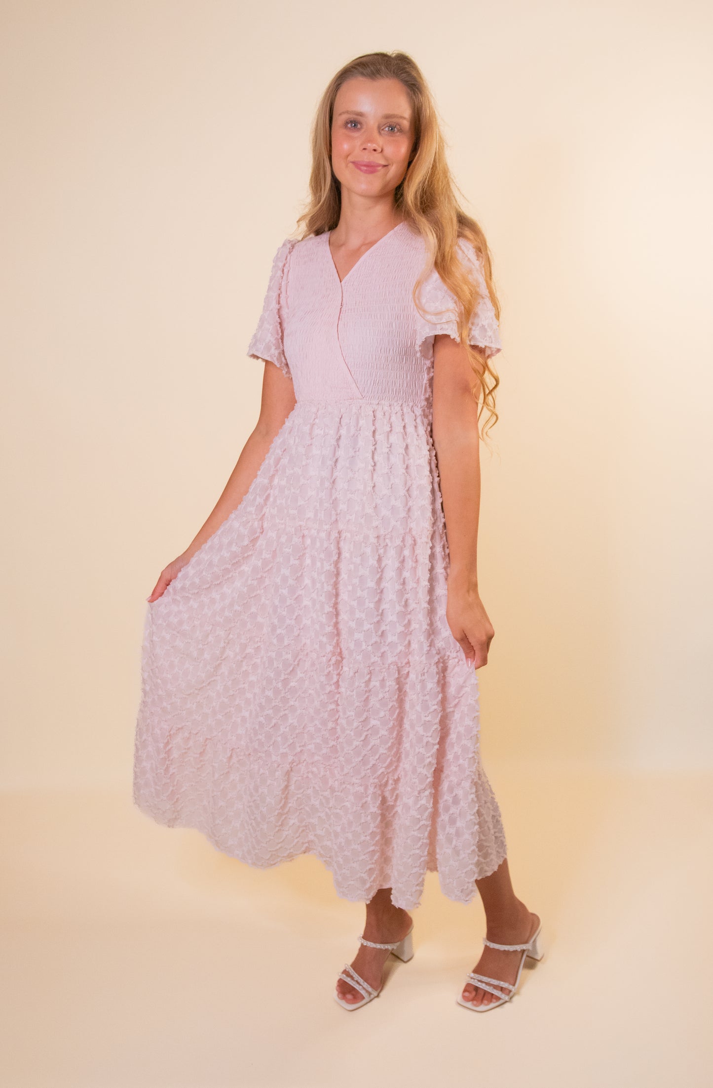 The Ellis Textured Chiffon Dress in Blush