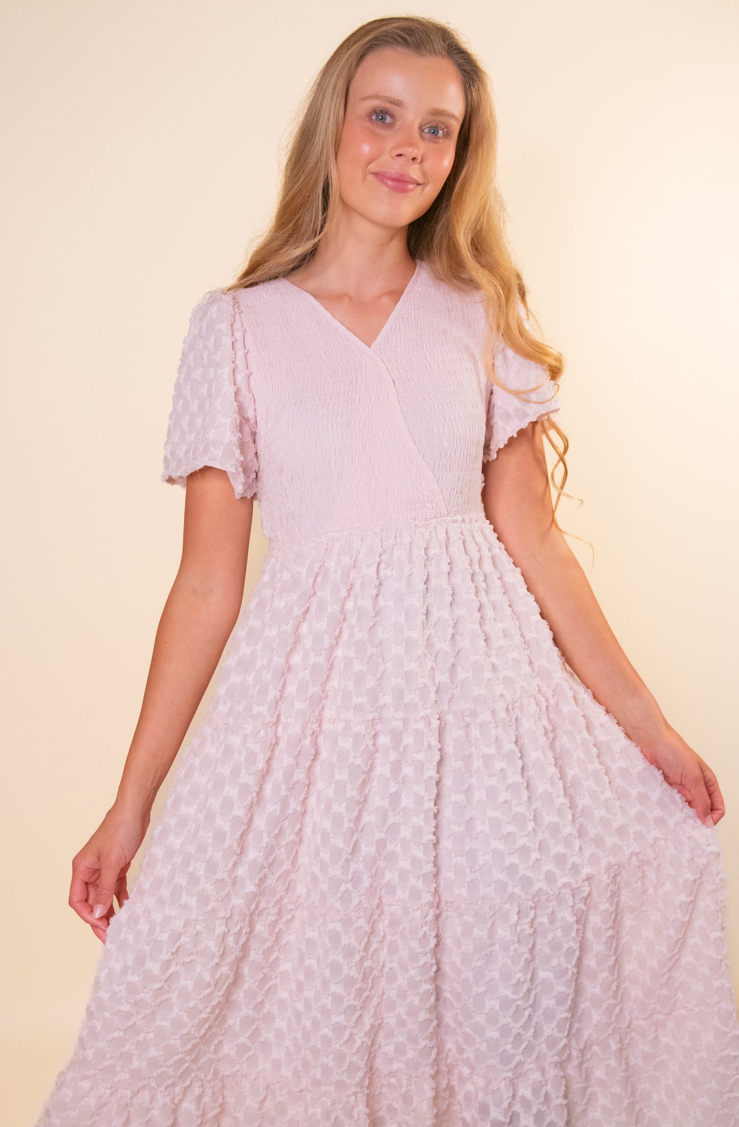 The Ellis Textured Chiffon Dress in Blush