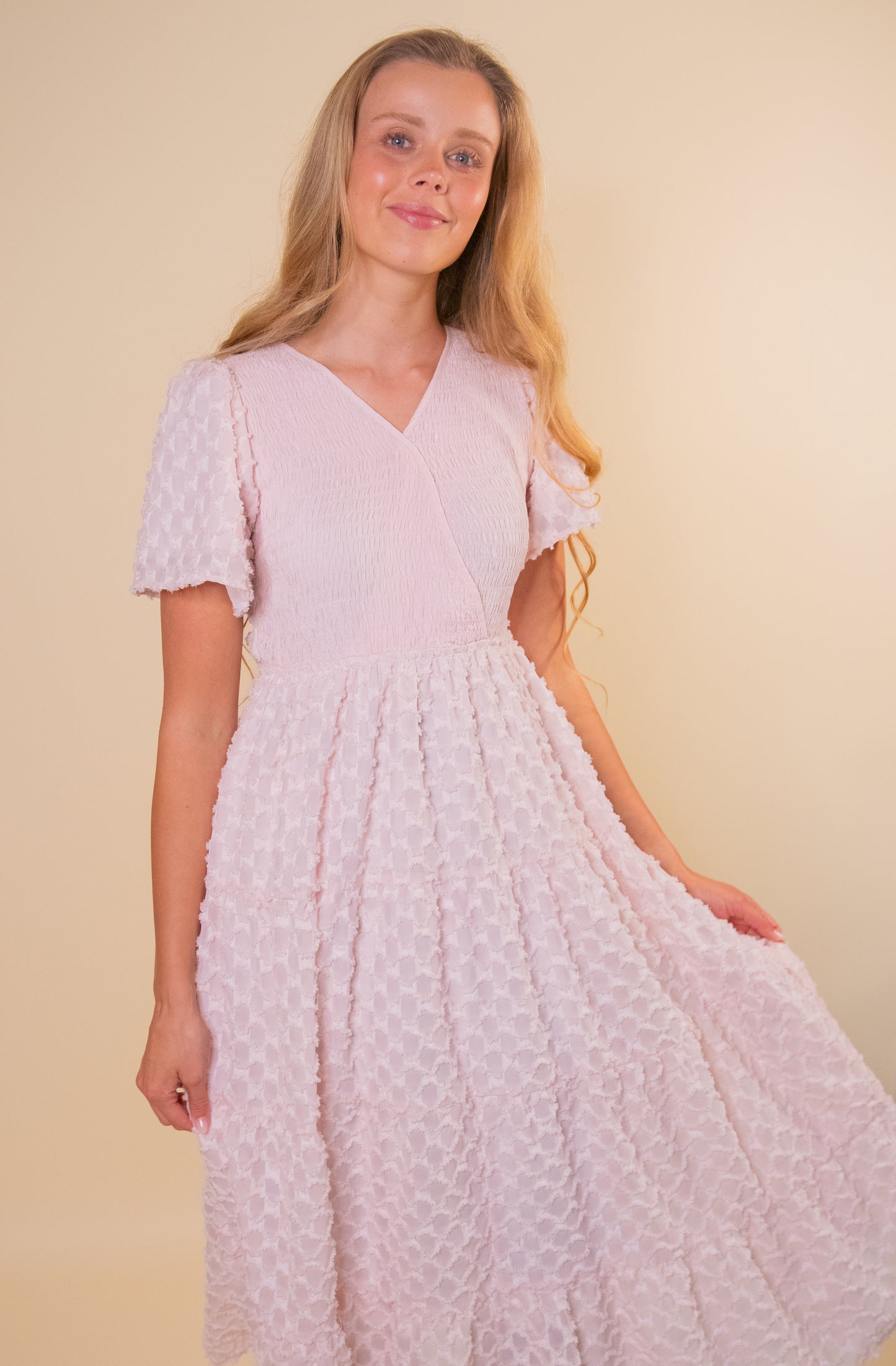 The Ellis Textured Chiffon Dress in Blush