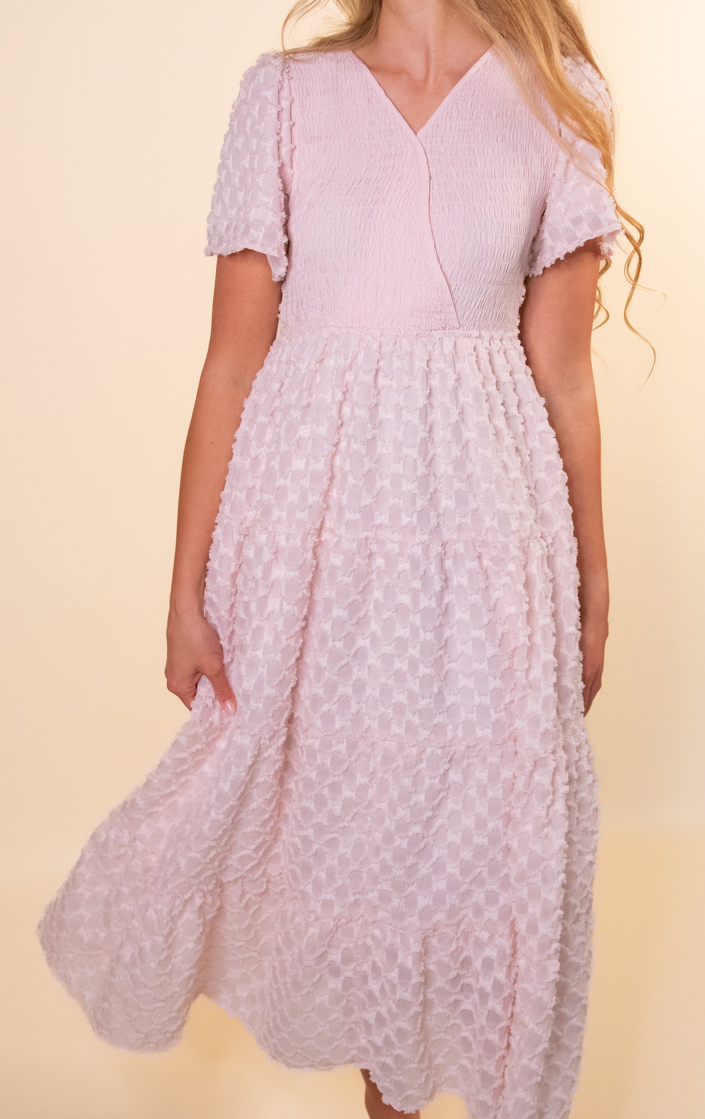 The Ellis Textured Chiffon Dress in Blush