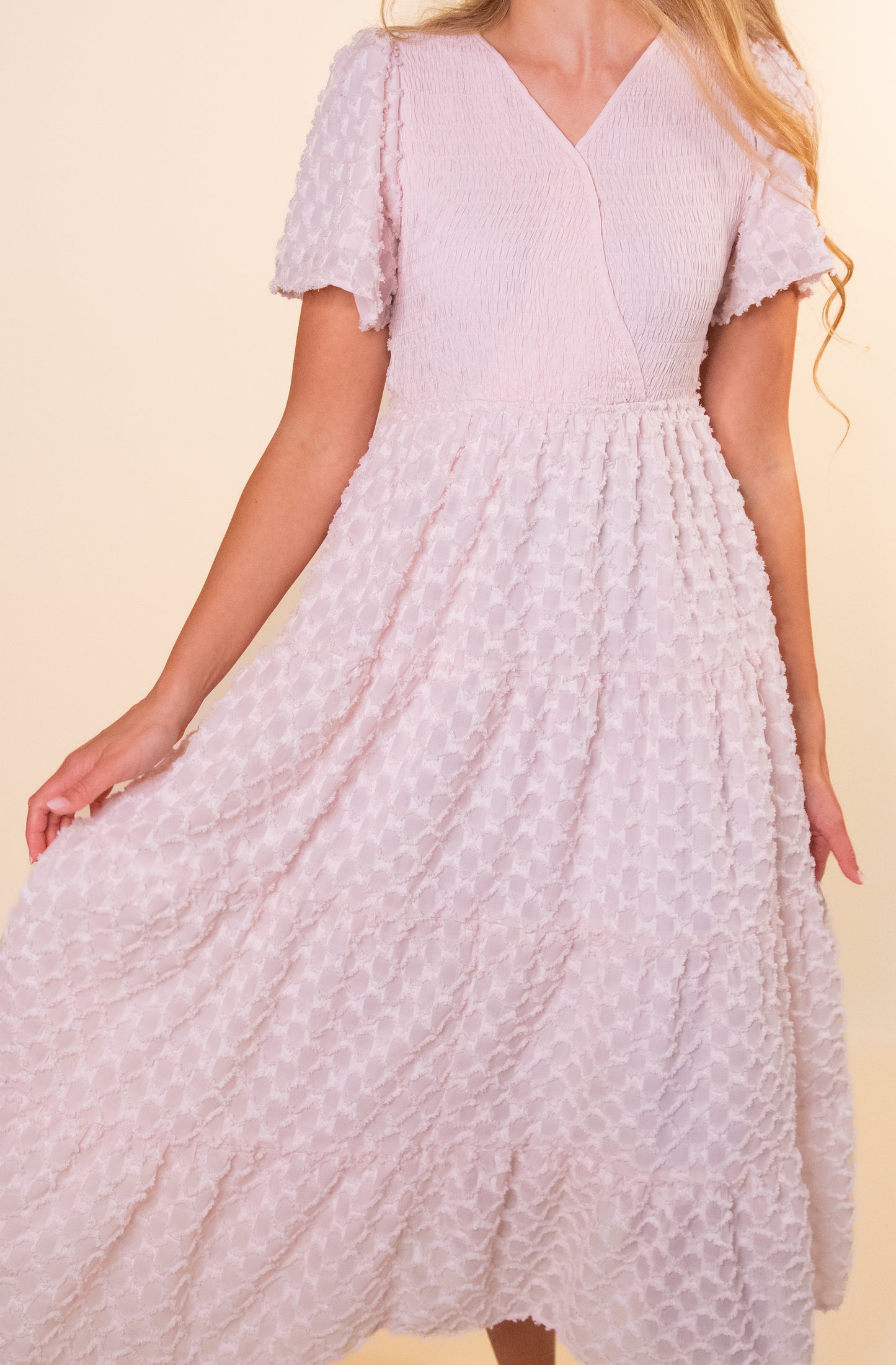 The Ellis Textured Chiffon Dress in Blush