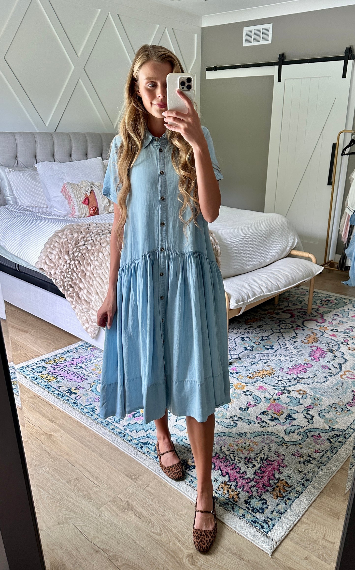 The Ellie Babydoll Dress in Chambray