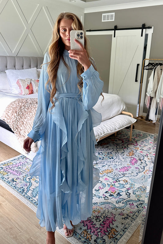 The Eleanor Shimmer Dress in Cinderella Blue