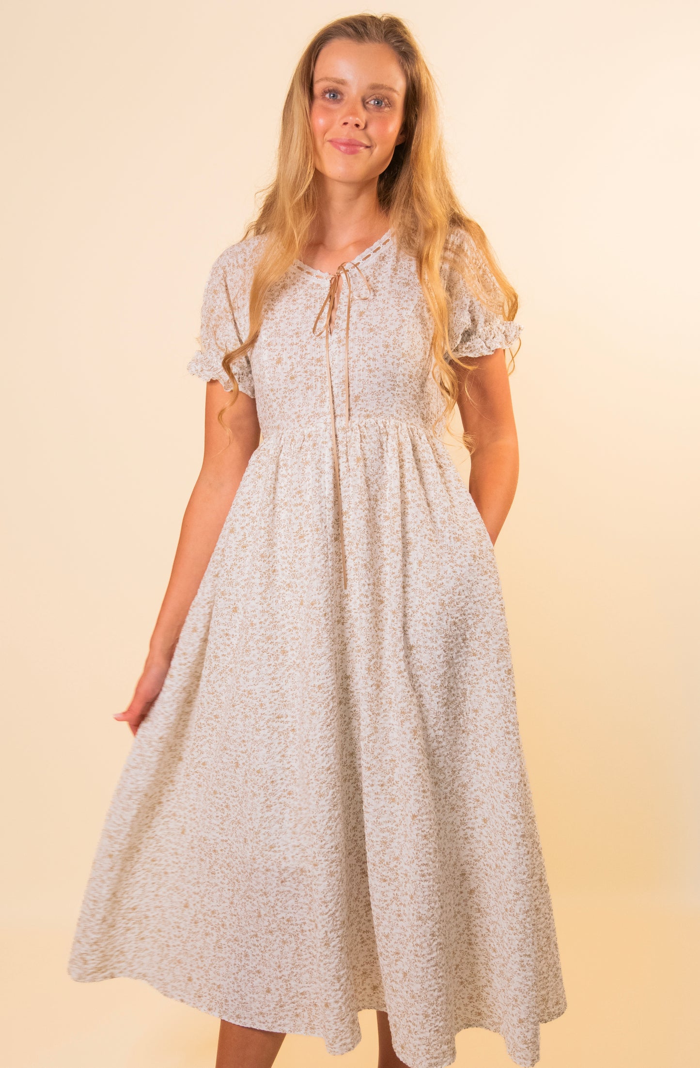 The Celeste Ditsy Floral Maxi in Tan