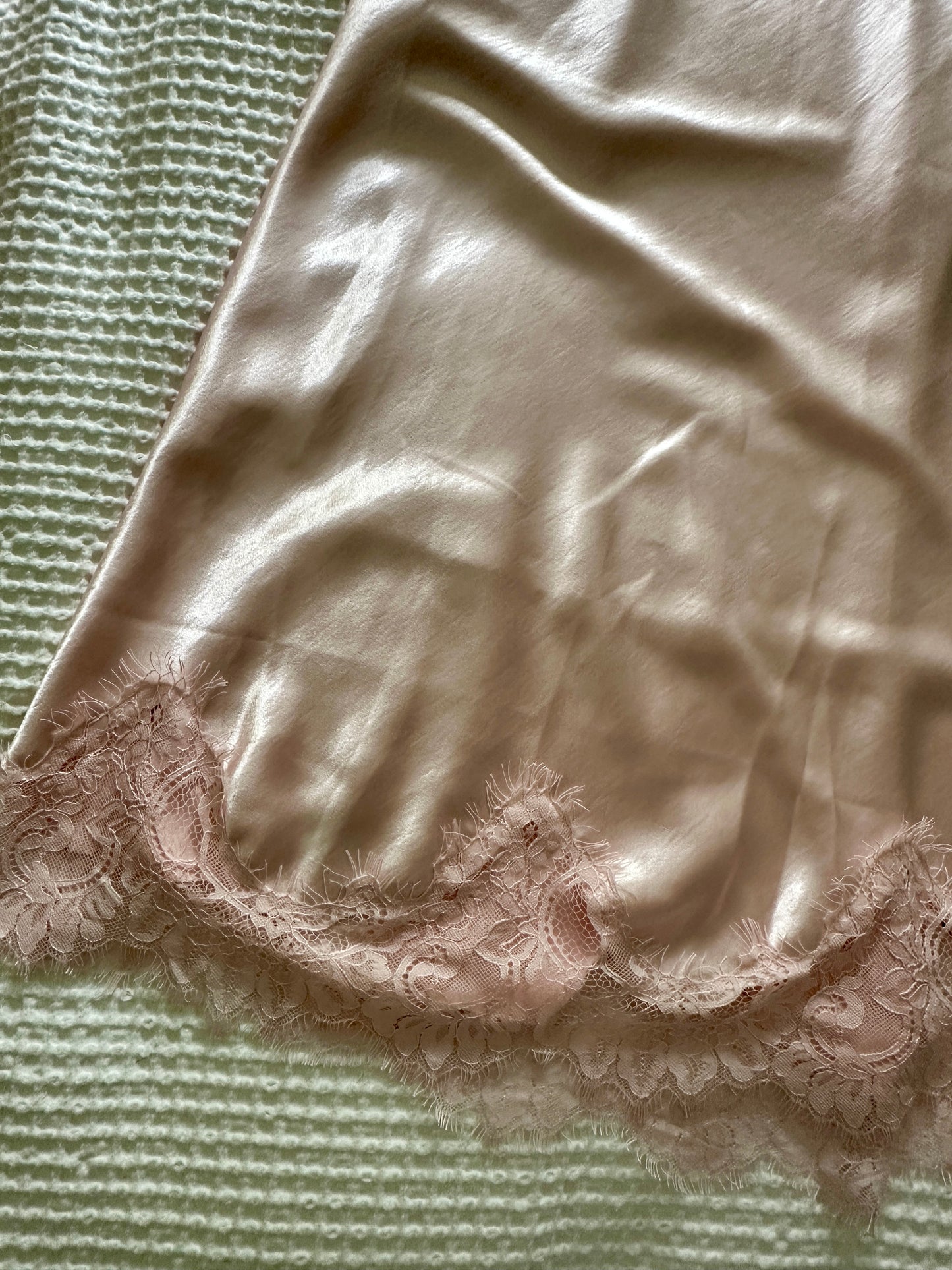The Penelope Satin Lace Trim Skirt in Ballerina Pink