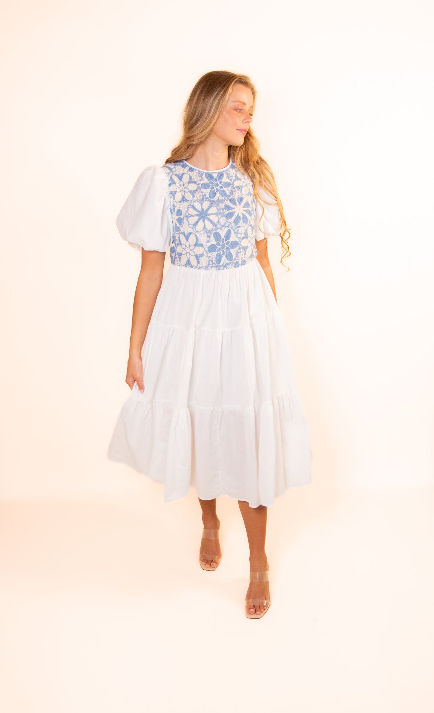 The Mara Crochet Tiered Midi in Blue